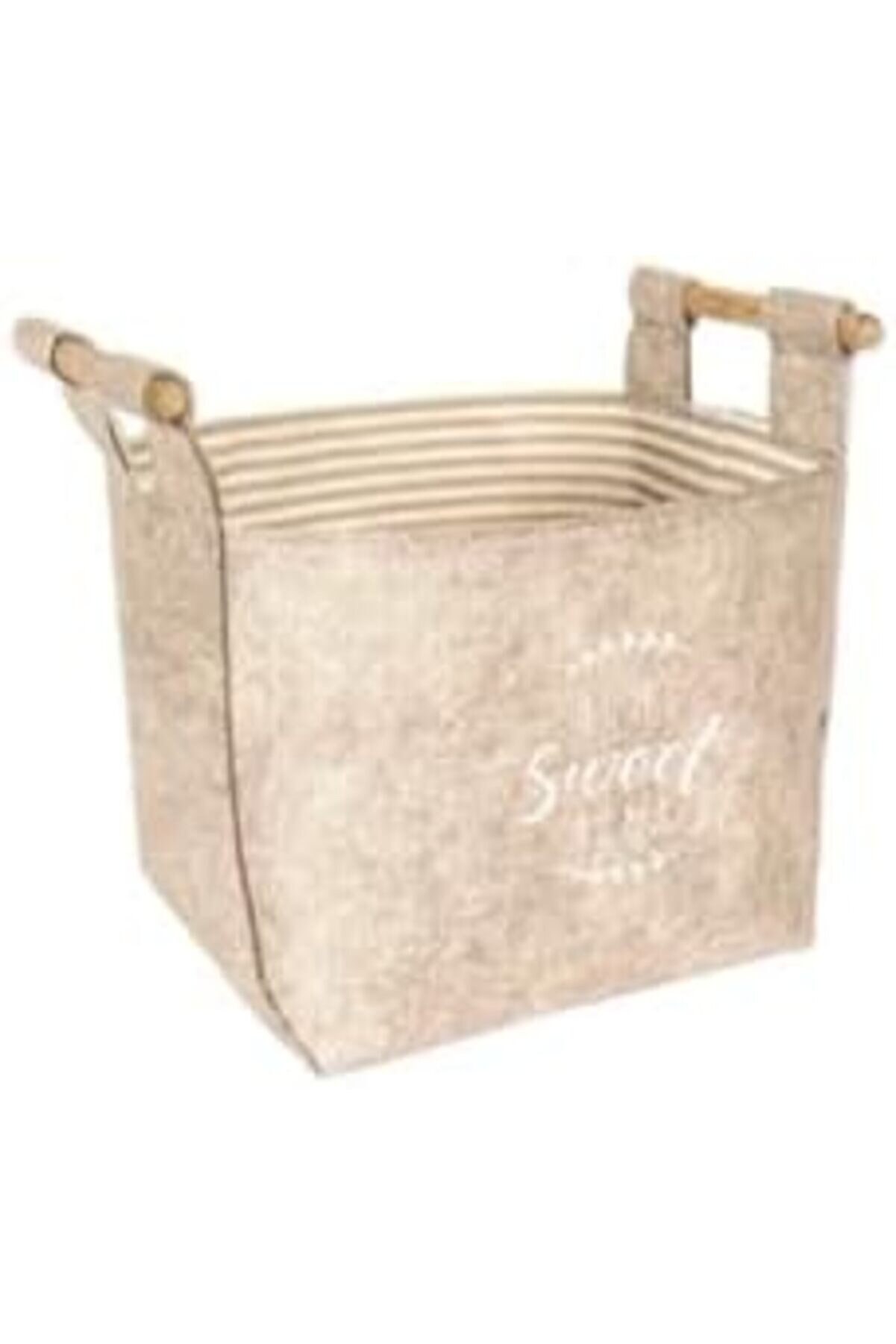 Haus Keçe Tahta Saplı Düzenleyi̇ci̇ Sepet - Çok Amaçlı Saklama Organi̇zer Kutu Mi̇ni̇ 1014773