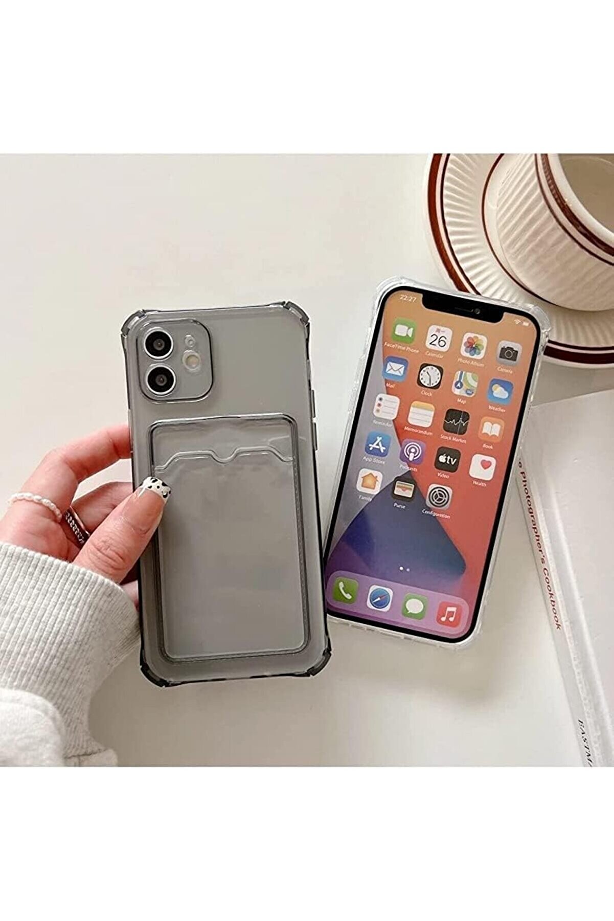 STOREMAX 13 Uyumlu L&uuml;x Kartlıklı Şeffaf Telefon Kılıf (Siyah) 1014773