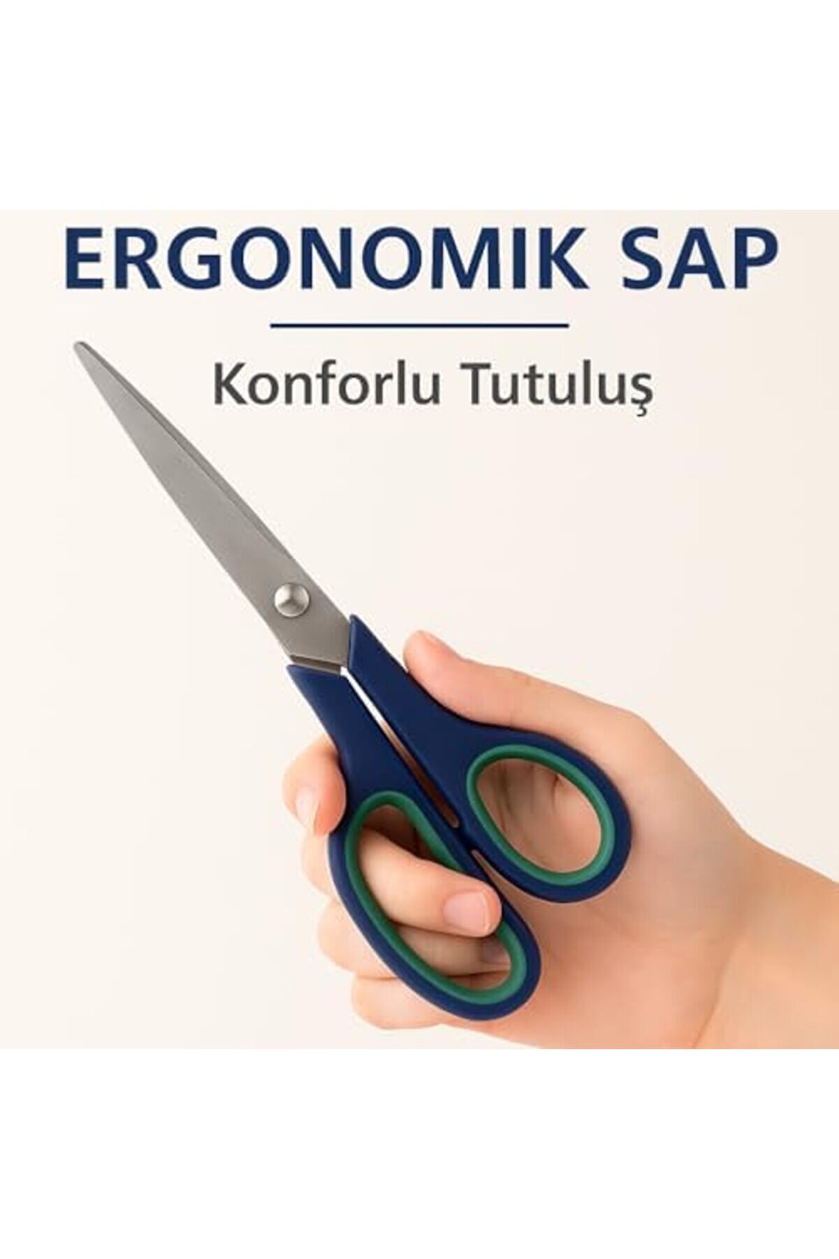 21.5 Cm Paslanmaz Çeli̇k Büyük Ofi̇s Makası – Ergonomi̇k Kauçuk Saplı, Yeşi̇l-Laci̇vert Renkli̇, Ev & Büro