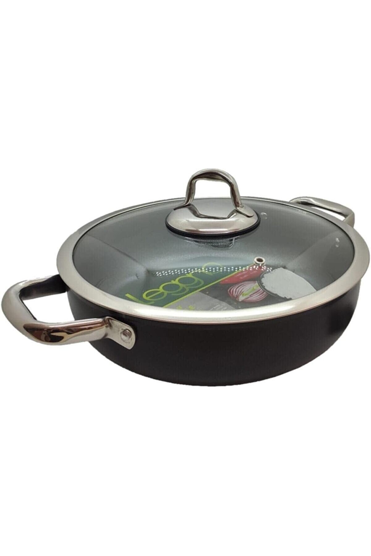 STOREMAX svngsphereshop Titanium 28Cm Sığ Tencere, Çelik Kulp, Özel Çerçeveli Cam Kapak Siyah svngsphereshop