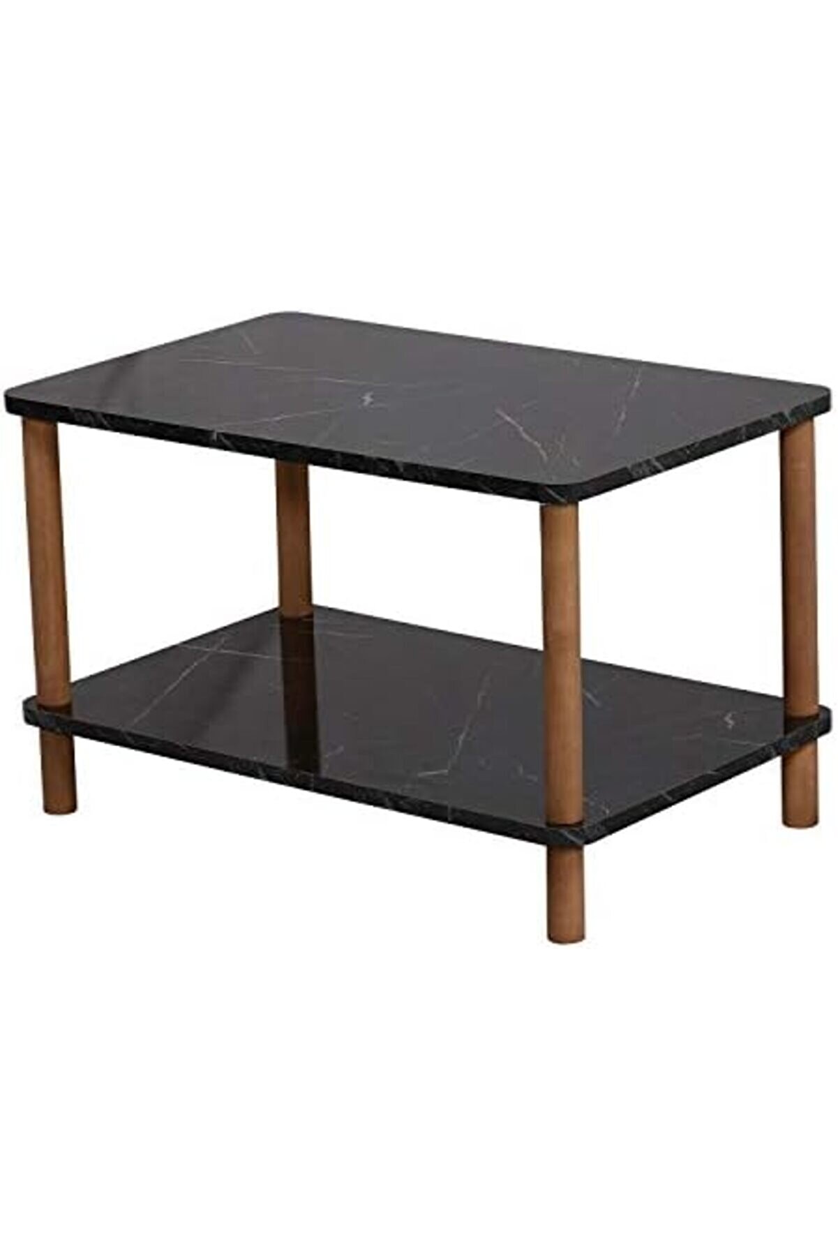 Orta Sehpa Di̇kdörtgen Ahşap Ayaklı Iki̇ Katlı Gazeteli̇kli̇ - Si̇yah Mermer Desenli̇ Mrtshoppn