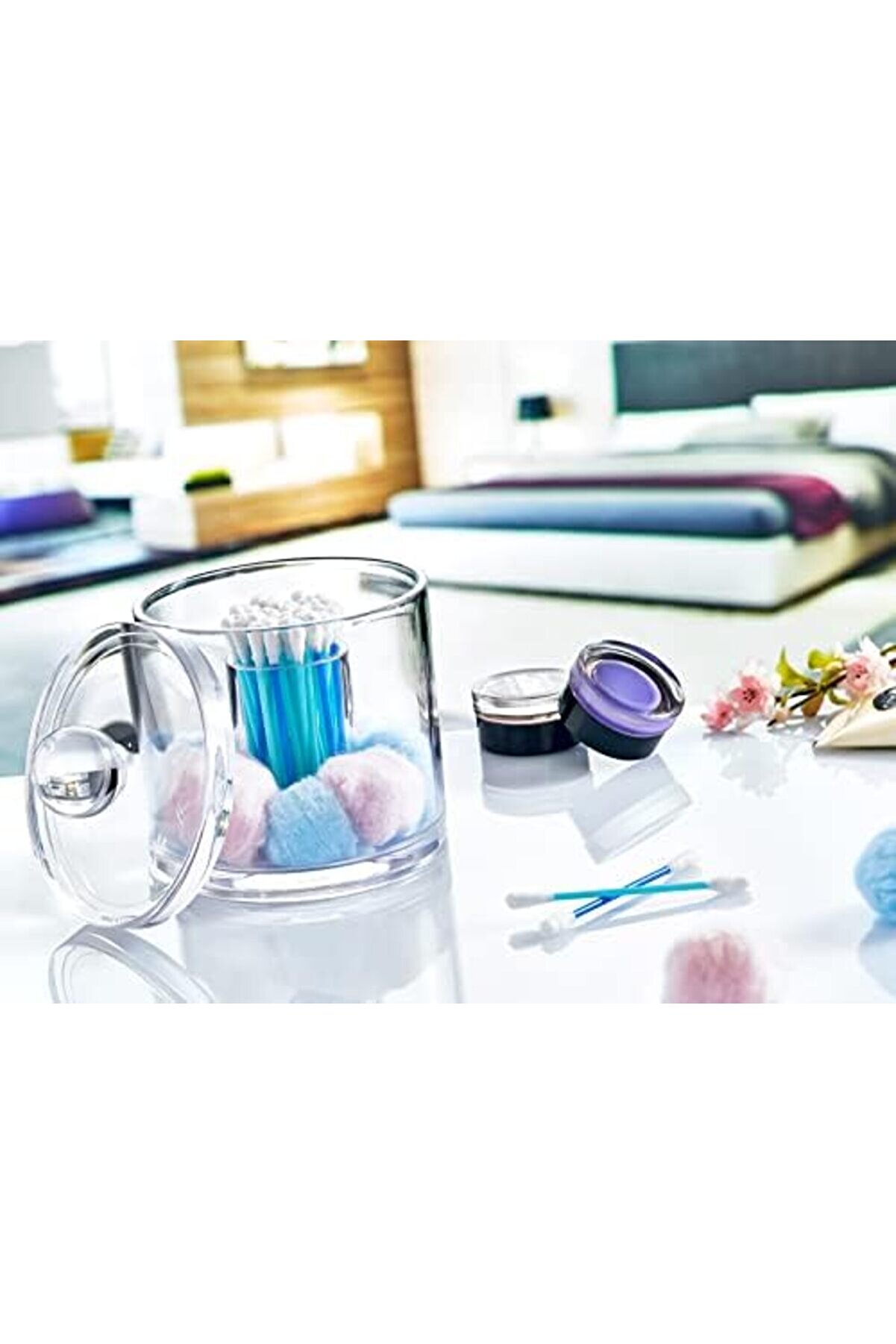 Akri̇li̇k Yuvarlak Pamuk Ve Kulak &Ccedil;ubuğu Organzeri̇, Şeffaf Pamukluk, Şeffaf Kulak &Ccedil;ubuğu Kutusu, Yuvar