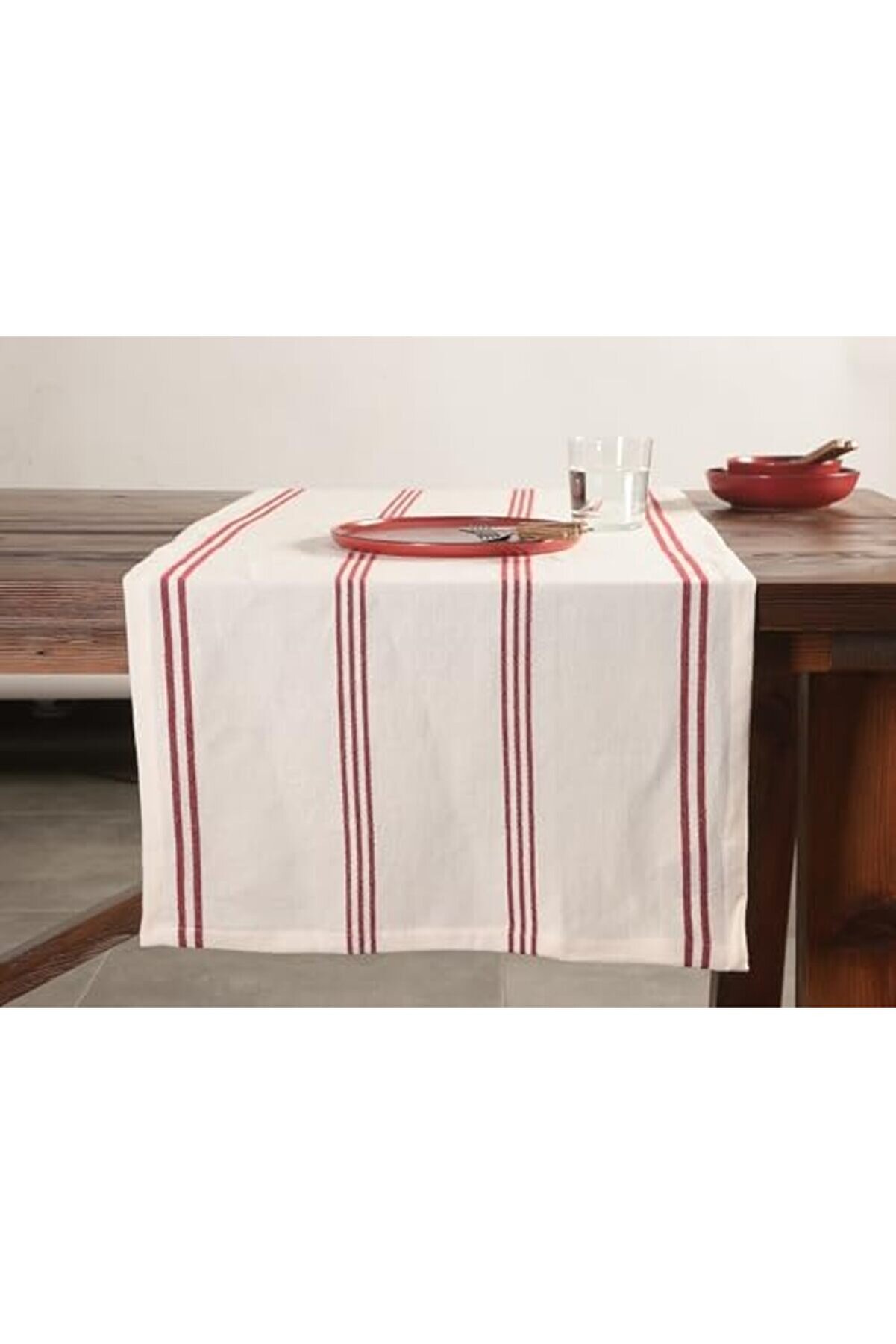 Chanti̇lly Kırmızı Çi̇zgi̇li̇ Pamuk Runner 50X150Cm 1014773