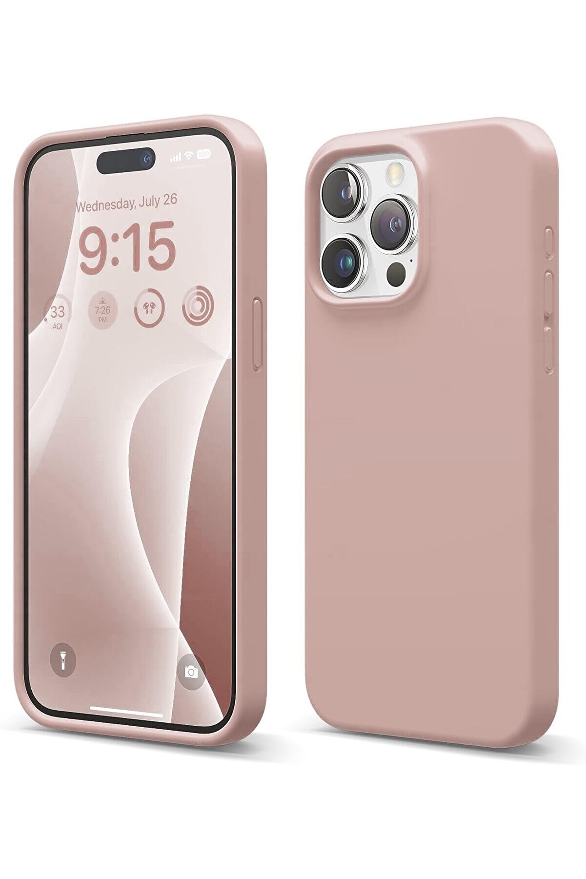 STOREMAX 15 Pro Uyumlu &Ouml;zel İpeksi Dokunuş Hissi Veren İ&ccedil;i Yumuşak Kadife Lansman Silikon Kılıf Kapak (Kum Pe