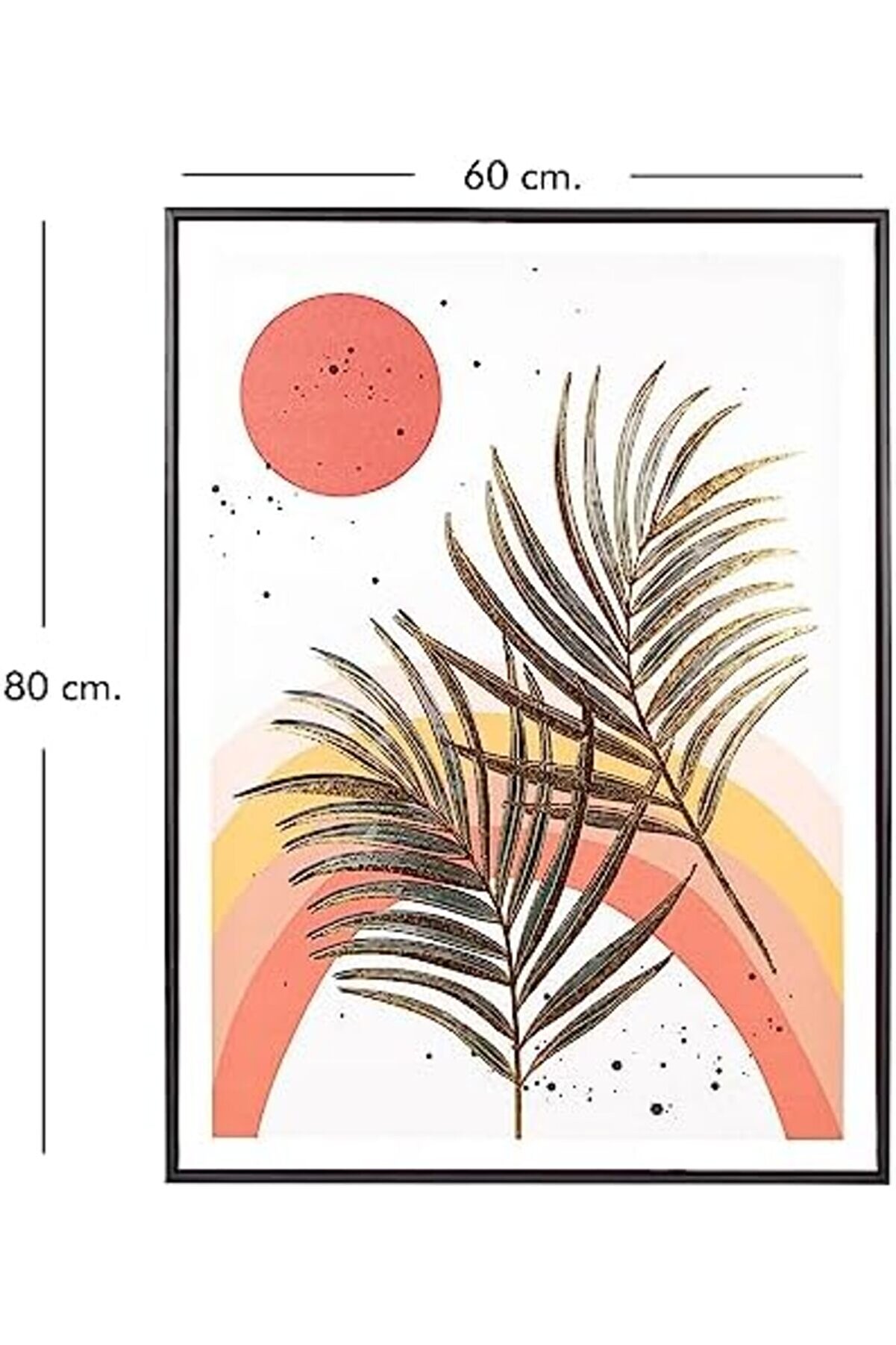 Eli̇zzashop Si̇yah Ahşap Çerçeveli̇ Gold Kabartmalı Palmi̇ye Yaprağı Kanvas Tablo Bordo-Yeşi̇l 60X3X80 Cm