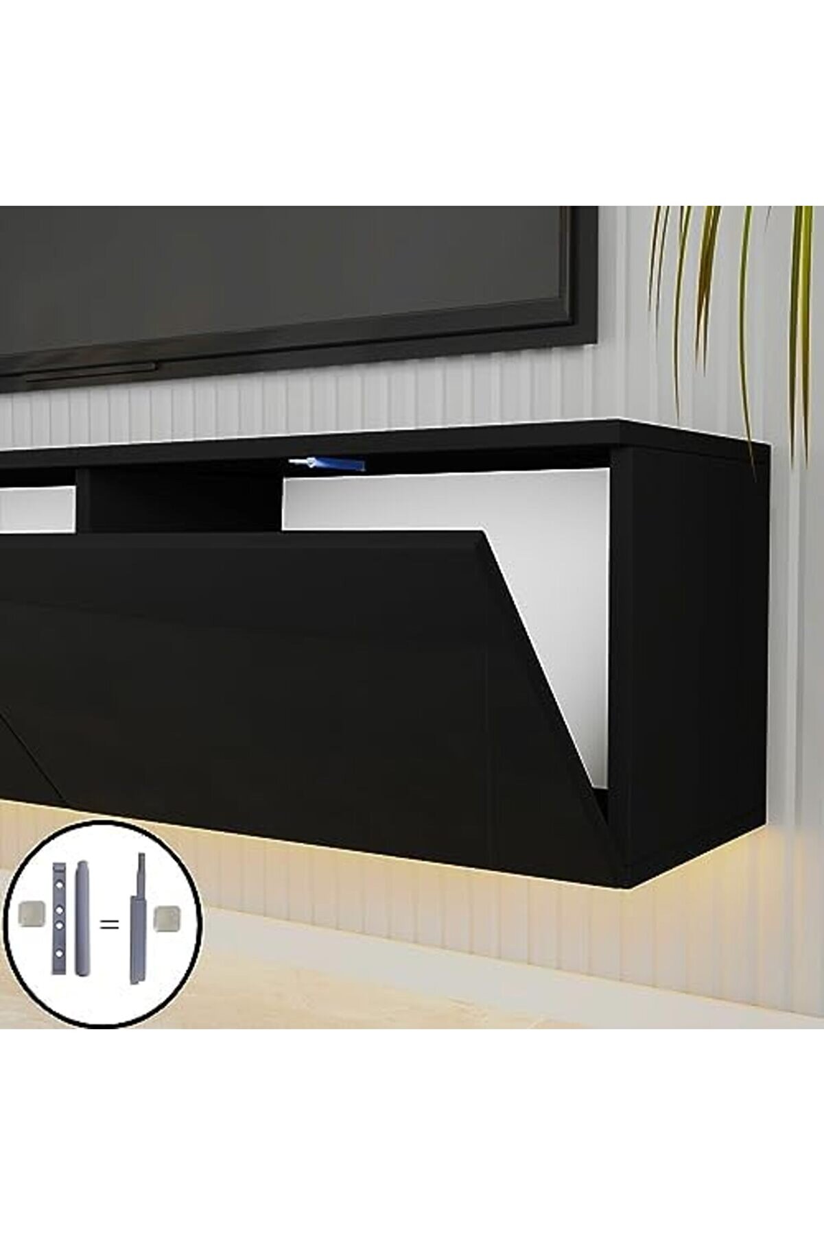 Alston 3 Kapaklı Duvara Monte Tv Üni̇tesi̇ – Led Işıklı, Modern Tasarım, 160 Cm, Parlak Si̇yah 1175713