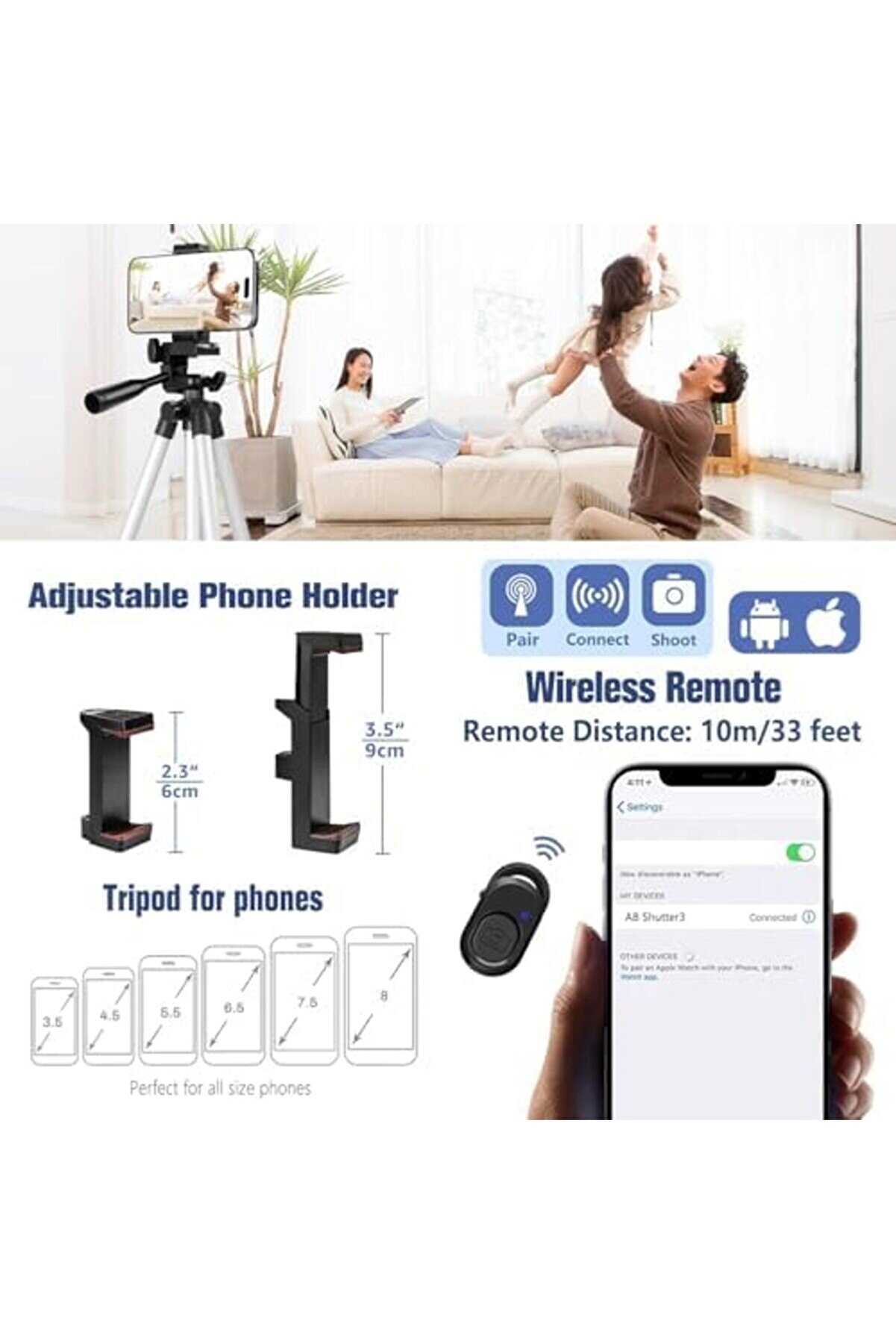 Pltenshoppng Profesyonel Telefon Tri̇podu, 33-110 Cm Ayarlanabi̇li̇r Y&uuml;ksekli̇k, 360&deg; D&ouml;nebi̇len Başlık,