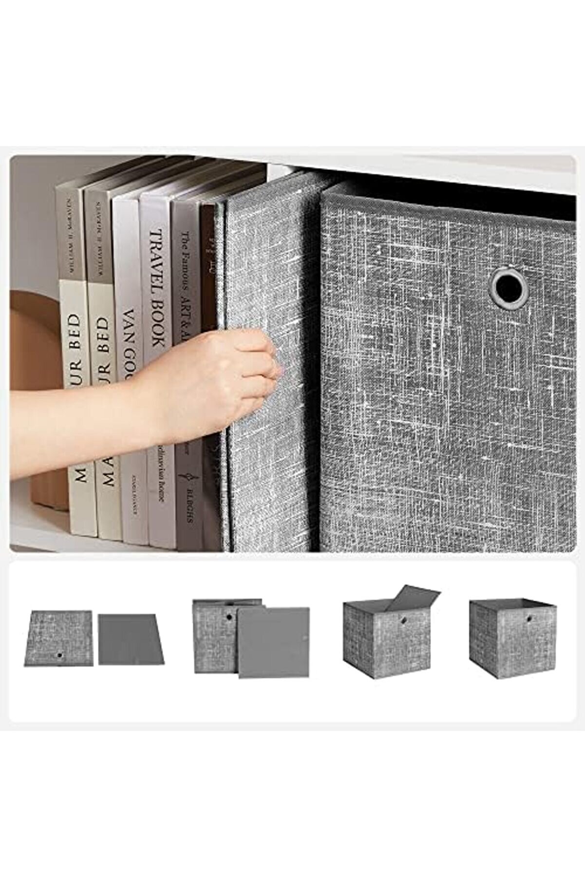 Saklama Kutusu, 6 Lı Set, Dokunmamış Kumaştan Yapılmış Saplı Düzenleme Kutuları, Katlanır Kutu,