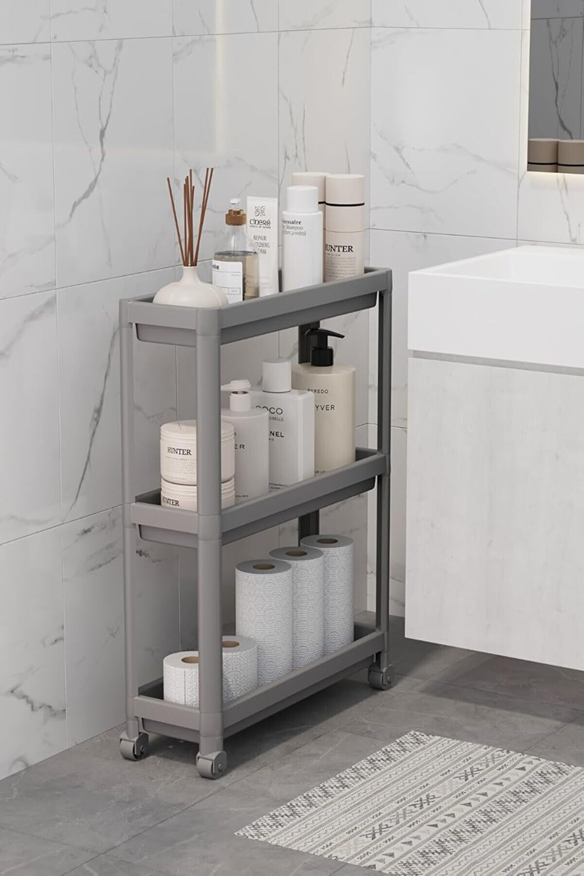 STOREMAX Life 3 Katlı Tekerlekli Slim Gri Mutfak Rafı MIT1127 1014773