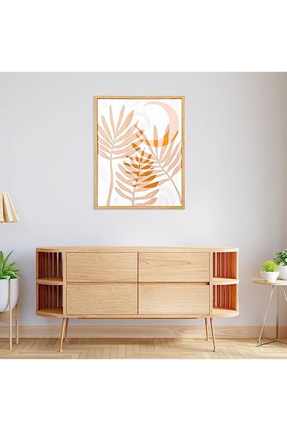 Ahşap Çerçeveli̇ Areka Yaprağı Mdf Üzeri̇ Baskı Tablo Somon-Beyaz 40X1,8X50 Cm. 1014773