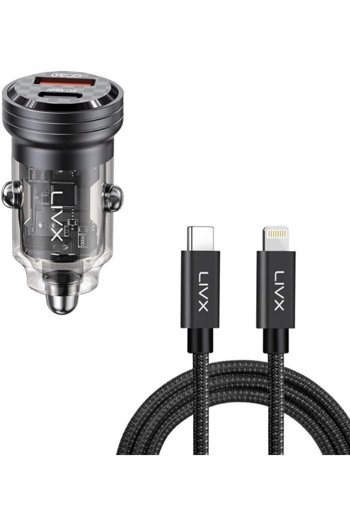 STOREMAX Transparent 45W PD/QC Mini Araç şarj Cihazı ve 50cm Hızlı Şarj Kablosu L35 - BLT-50 1014773