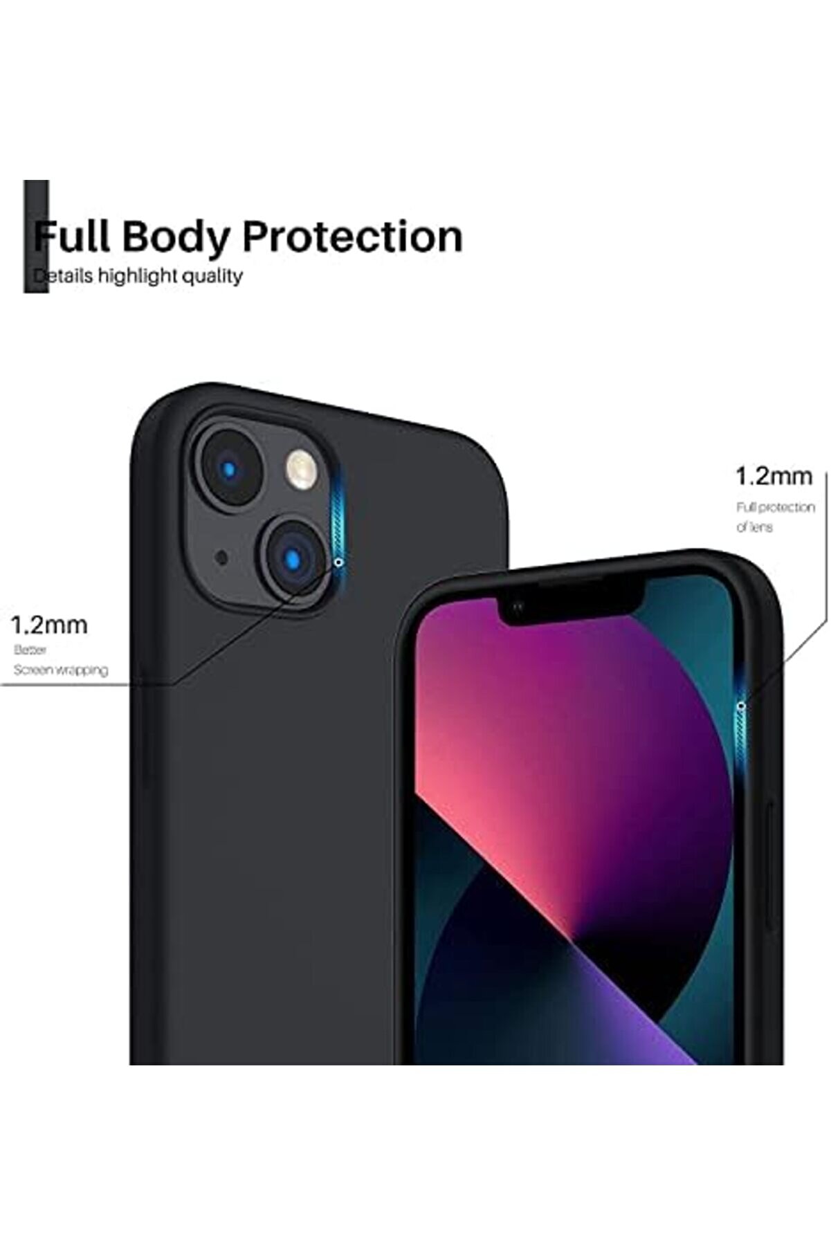 13 Kılıf 6.1 İle Uyumlu, Sıvı Si̇li̇kon 3 Katmanlı Tam Kaplamalı Yumuşak Jel Kauçuk Kılıf Kapak (Si̇yah