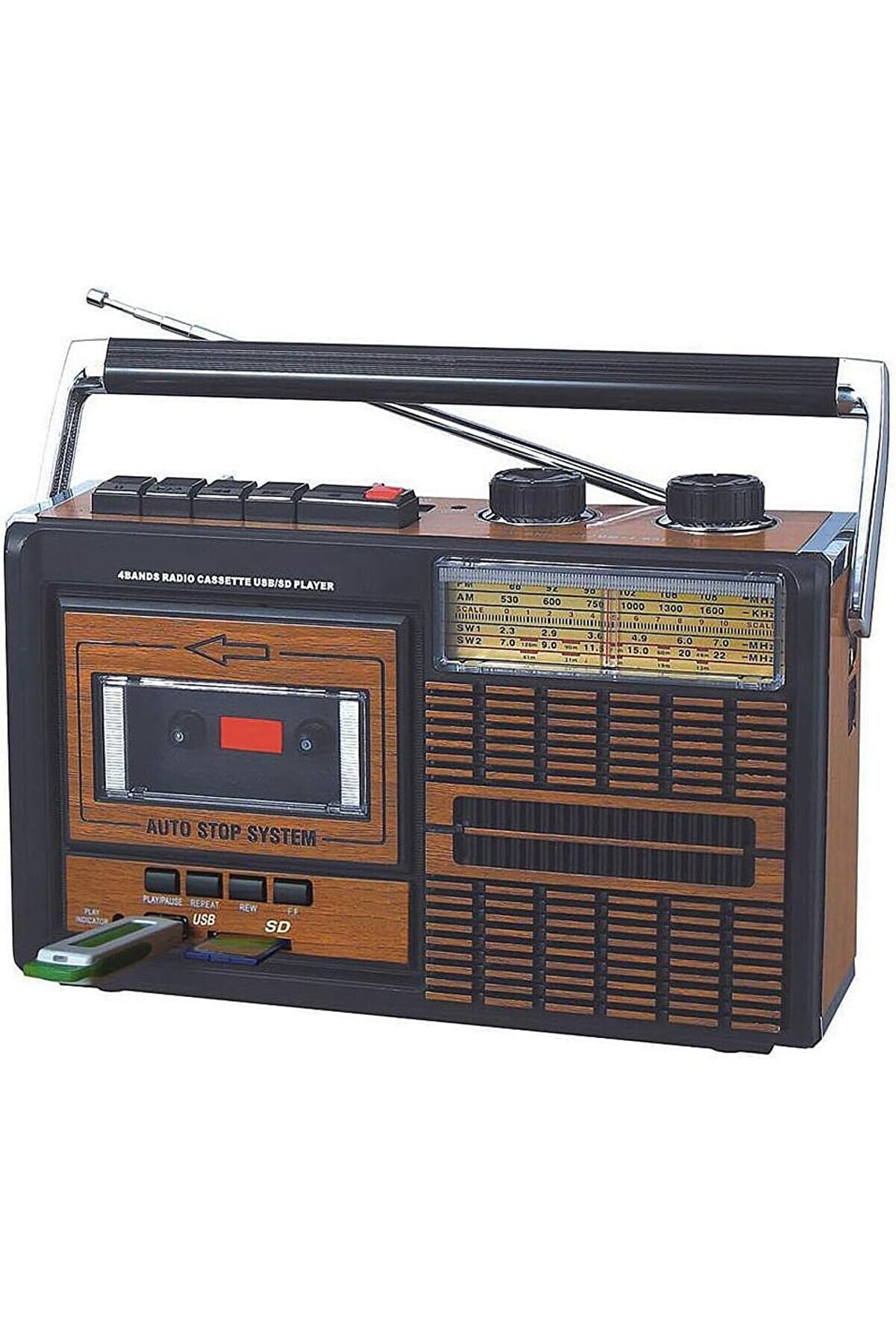 STOREMAX modashine Yeni Nesil Radyo USB SD FM Kaset Çalar Müzik Kutusu Retro El Tutamaçlı Taşınabilir modasco