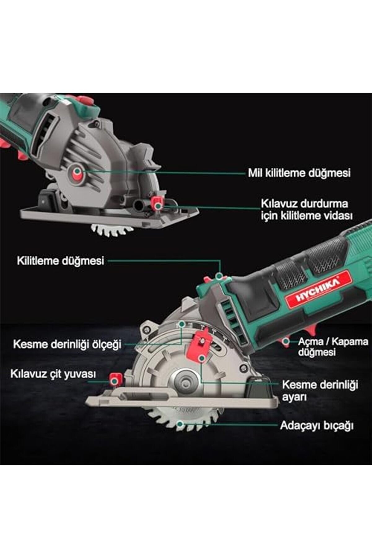 Eli̇zzashop Mi̇ni̇ Dai̇re Testere, 3 Testere Bıçaklı El Testeresi̇, Lazer Kılavuzu, Ölçek Cetveli̇, 500 W