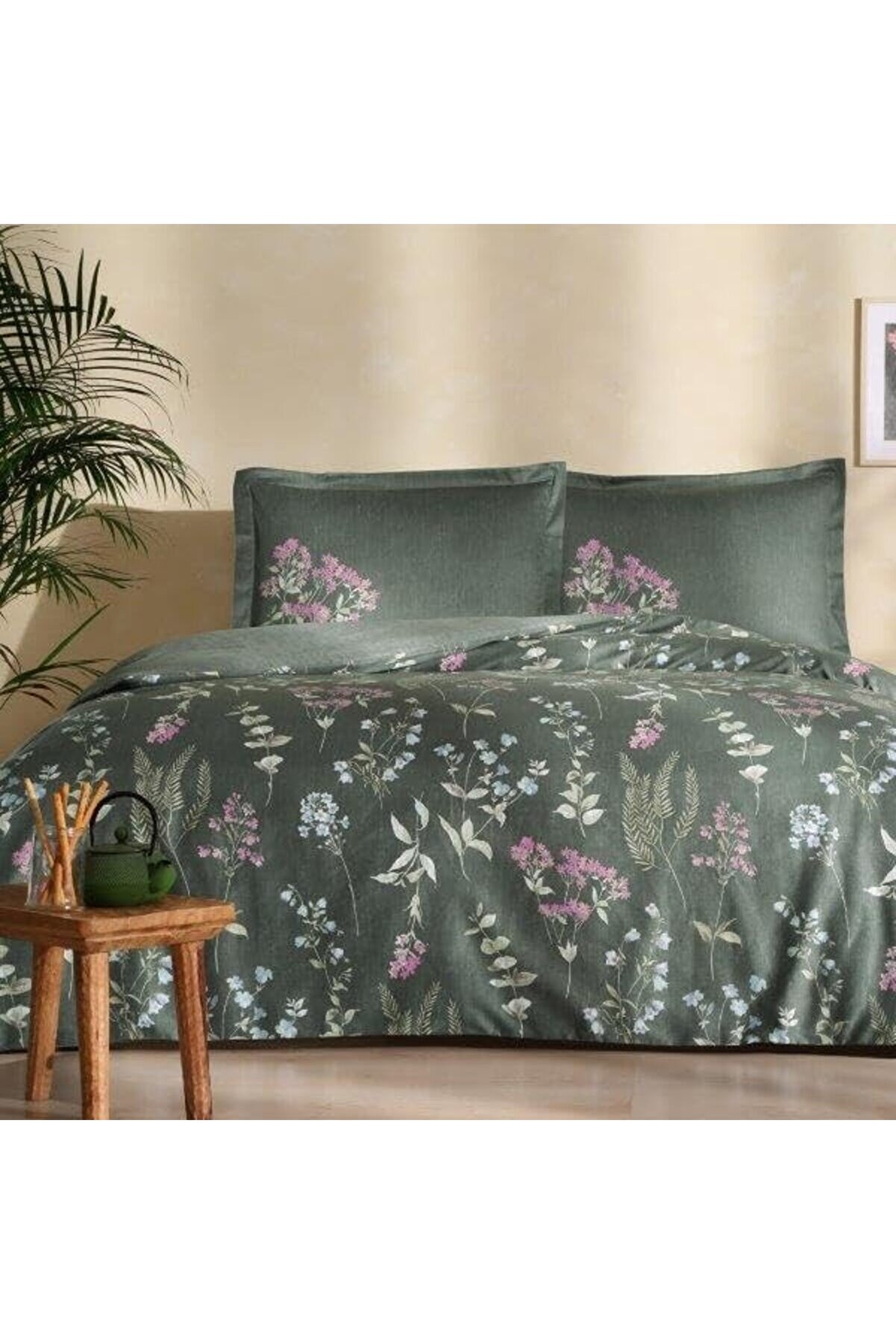 STOREMAX Ruth Desenli%100 Pamuk Nevresim Takımı, Yeşil, Çift Kişilik (Nevresim: 200x220 cm/Çarşaf: 230x260 cm