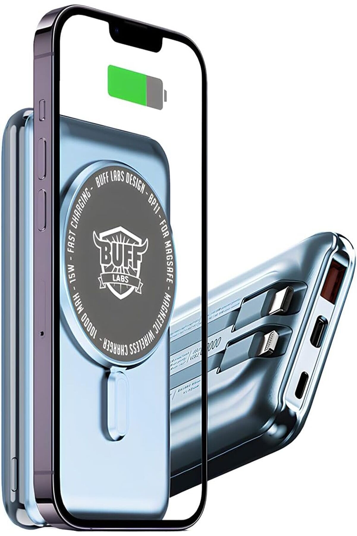 STOREMAX LABS BP11 10000 mAh Magsafe Uyumlu Dahili Kablolu Taşınabilir Manyetik Powerbank (Mavi) 1175713