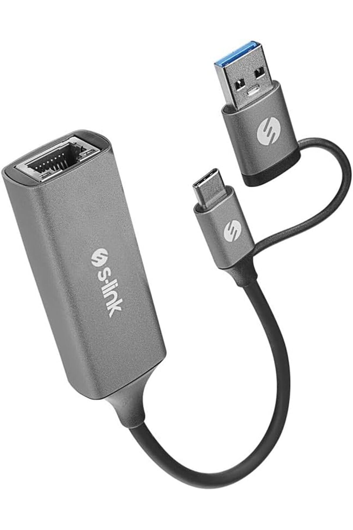 STOREMAX SWV-USBC029 Gri Metal Type-C + USB3.0 Çeviricili 10/100/1000Mbps Adaptör, USB3.0 Ethernet Çevirici,