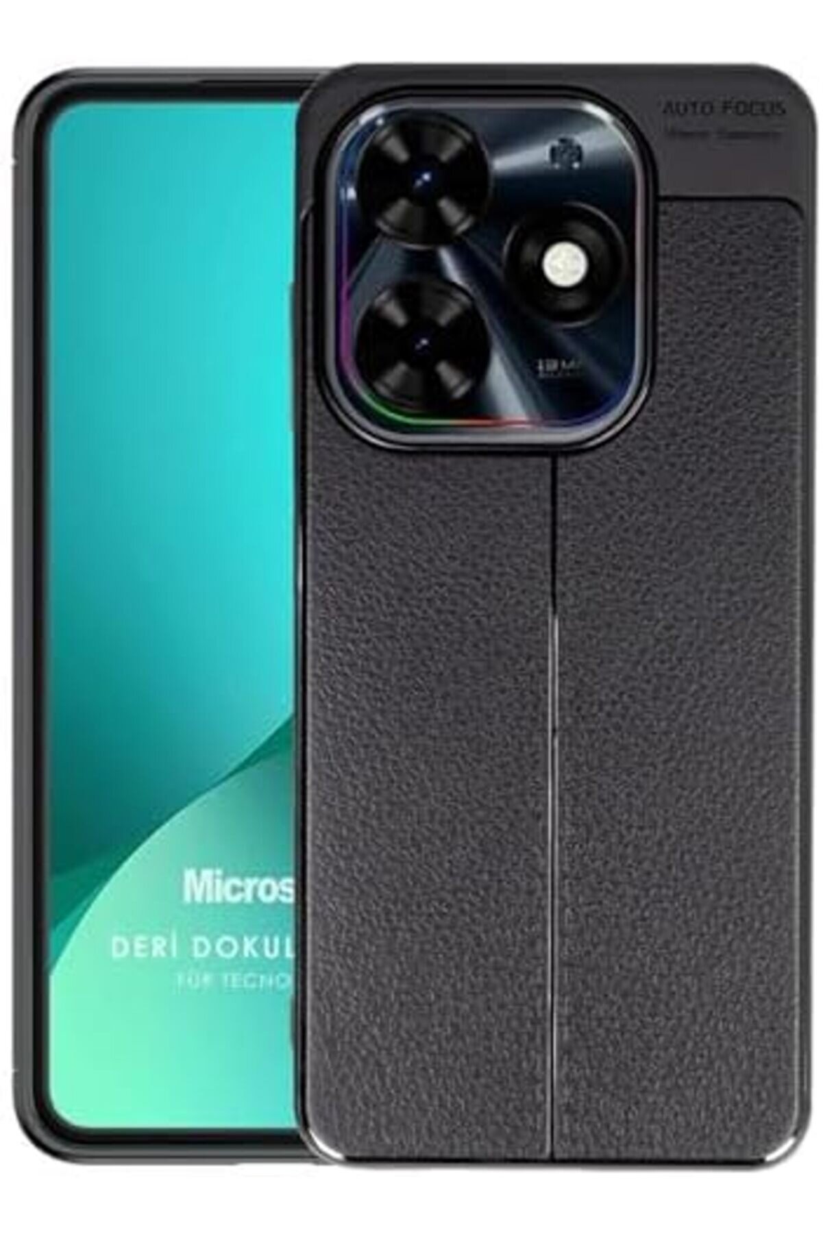 Eli̇zzashop Tecno Spark 20 Pro Kılıf Deri̇ Dokulu Si̇li̇kon Si̇yah [Spark 20 Pro İle Uyumlu Kılıf - Si̇yah