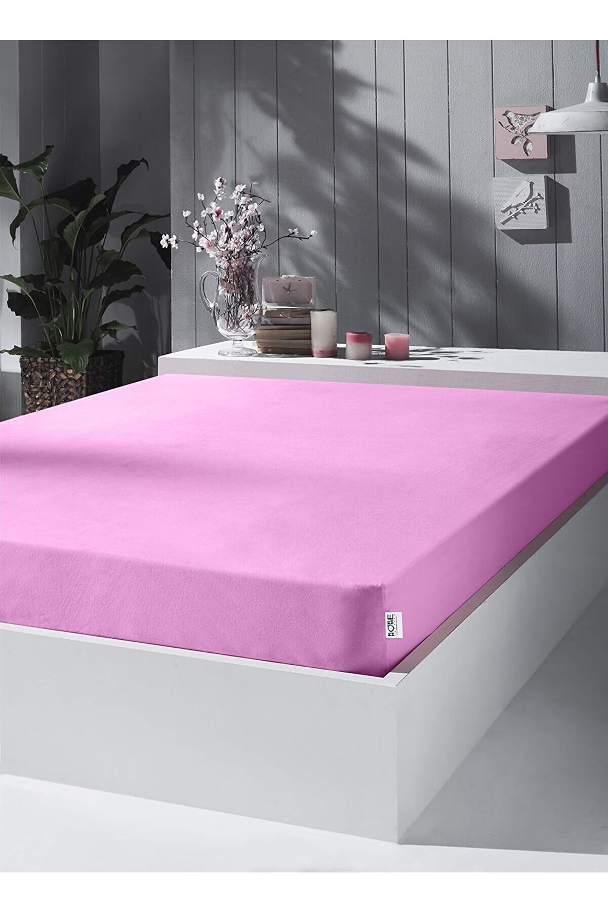 STOREMAX Örme Penye Çarşaf, Çift Kişilik, Pembe,%100 Pamuk 130 G/M2 1014773