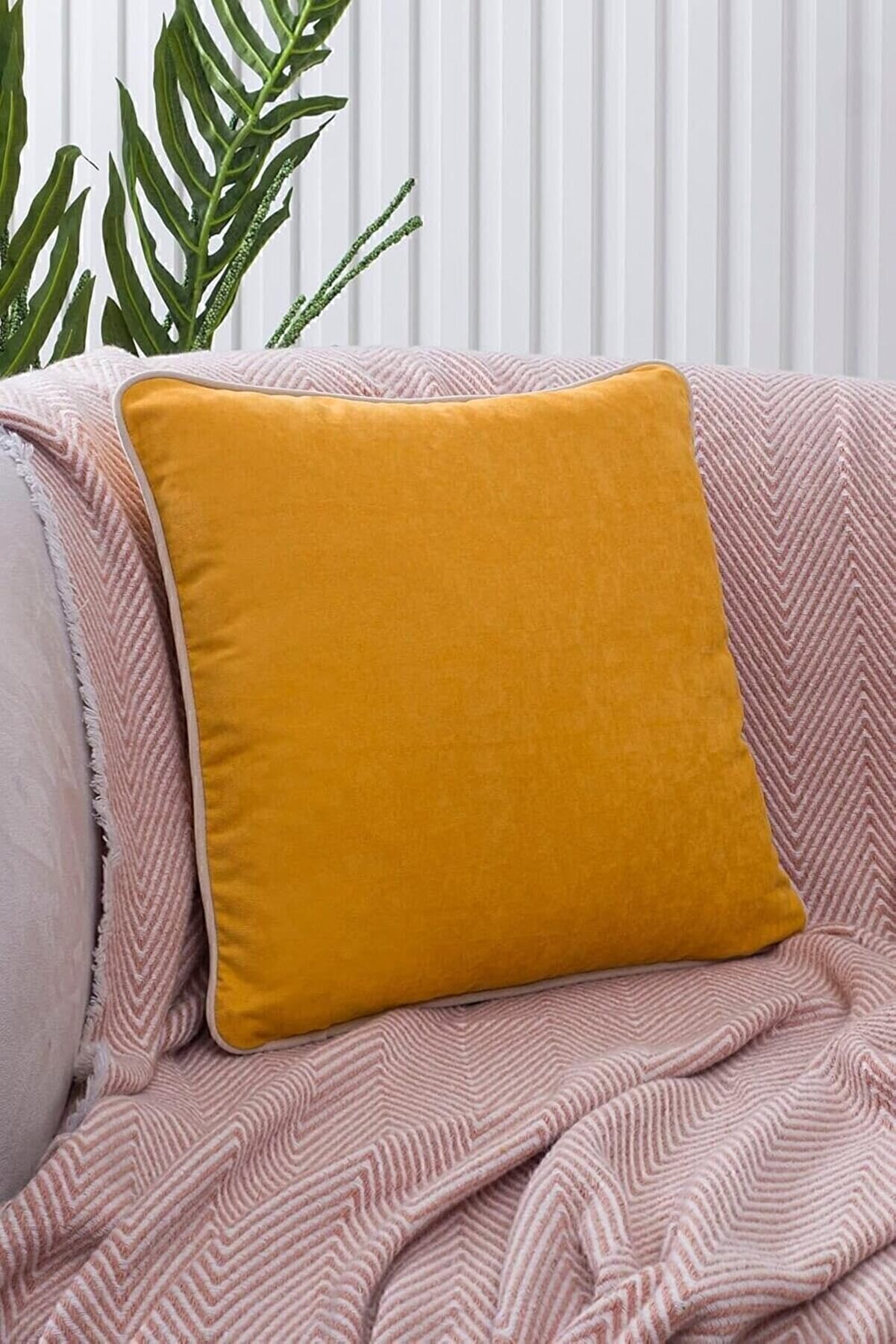 STOREMAX Renk Seçenekli Krem Biyeli Sarı Kırlent Kılıfı Dekoratif Düz Sade Panoroma Panbiy Sarı Krem 30X50 1