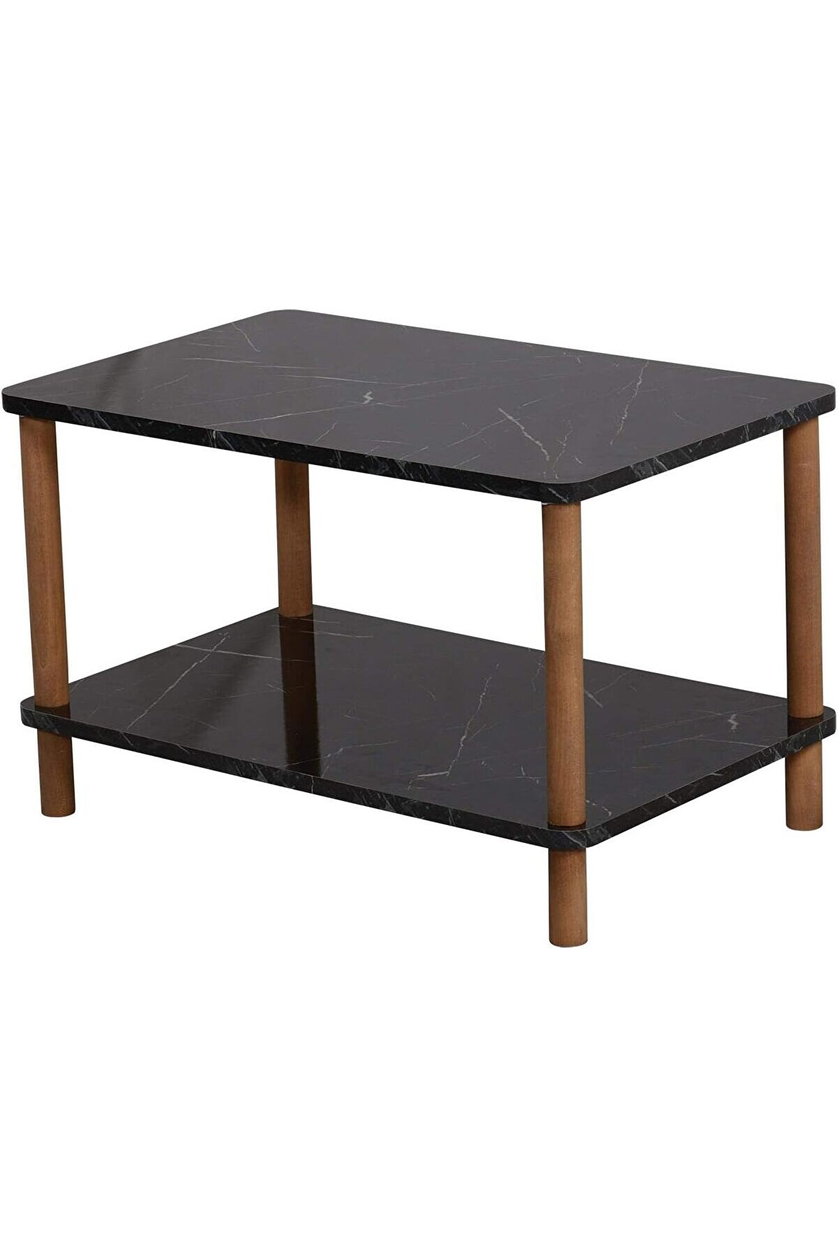 STOREMAX Orta Sehpa Dikdörtgen Ahşap Ayaklı Iki Katlı Gazetelikli - Siyah Mermer Desenli mrtshoppn