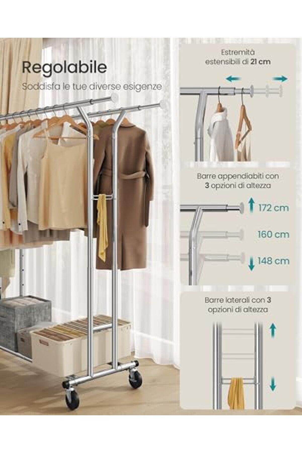 Shpsell Metal Vesti̇yer, 110 Kg A Kadar Dayanıklı, Uzunluk 129-169 Cm, Krom Kaplamalı Hsr12S 11
