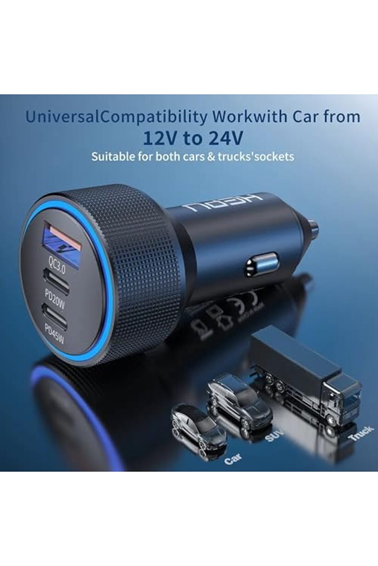 Hp-780 105 Watt Araç Içi̇ Şarj Ci̇hazı 3.1A Pd 45 Watt Hızlı Şarj Aleti̇ Metal Çakmaklık Şarj Type C 3-