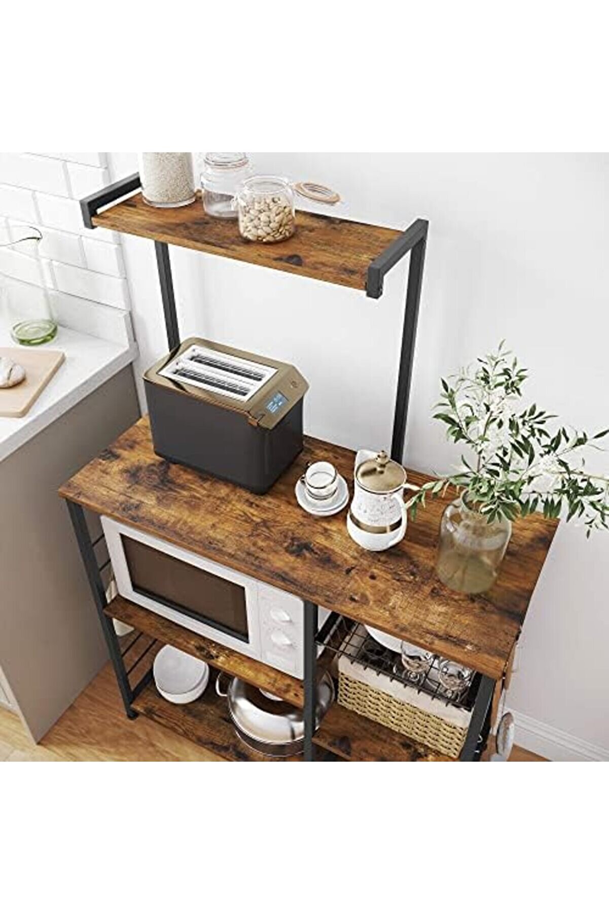 Svngsphereshop Fırıncı Raflı Raf, Tel Sepetli̇ Mi̇krodalga Standı, 6 S-Kanca, Mutfak Rafı, Baharatlar,