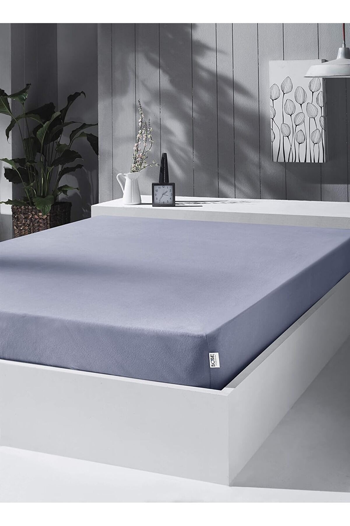 STOREMAX Örme Penye Çarşaf, Battal Çift Kişilik, Açık Gri, Pamuk-Elastan 230G/M2 1014773