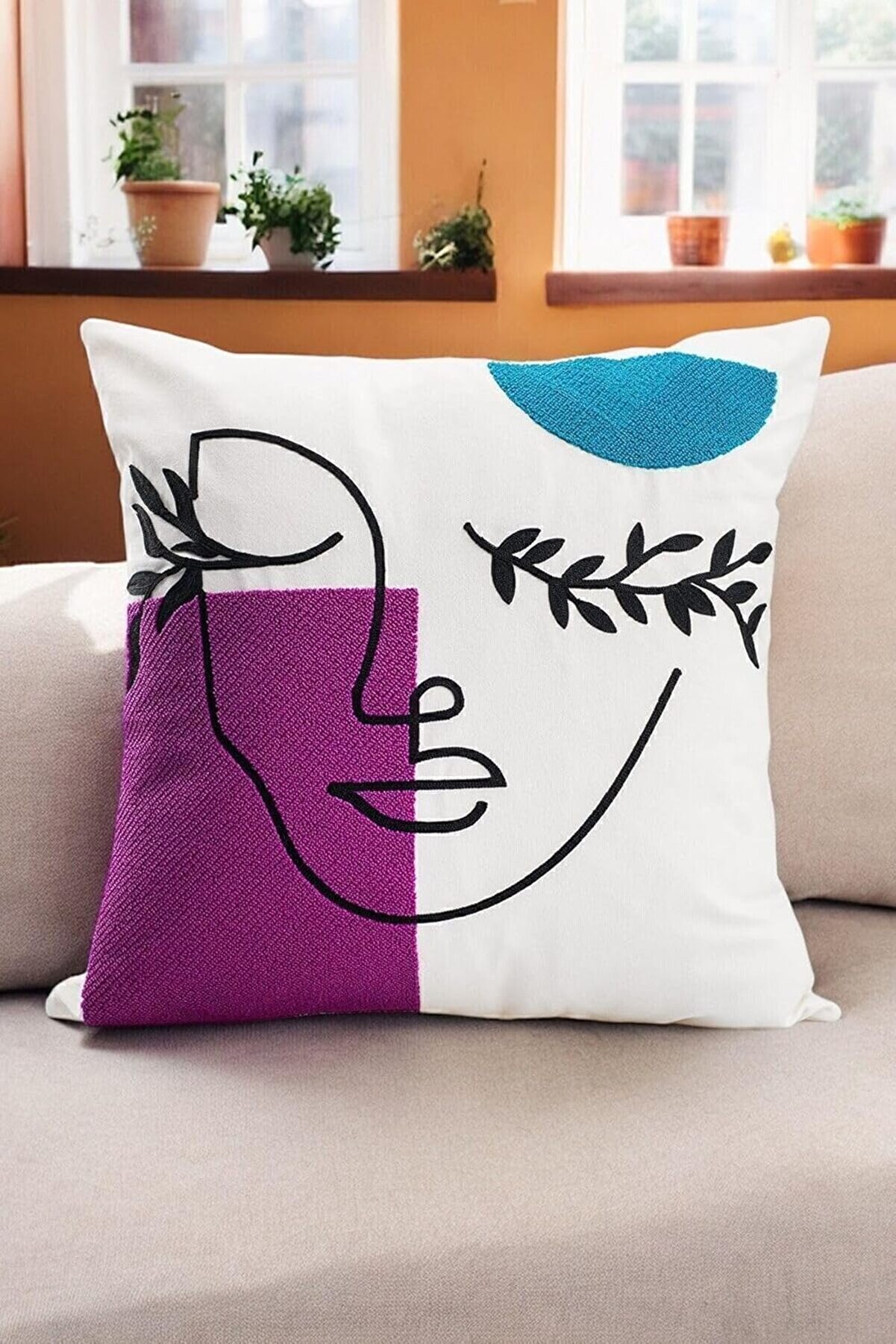 STOREMAX elizzashop Bohem 45X45 Özel Tasarım Punch Panç Süzene Desen Dekoratif Kırlent Kılıfı Modern Beyaz 11
