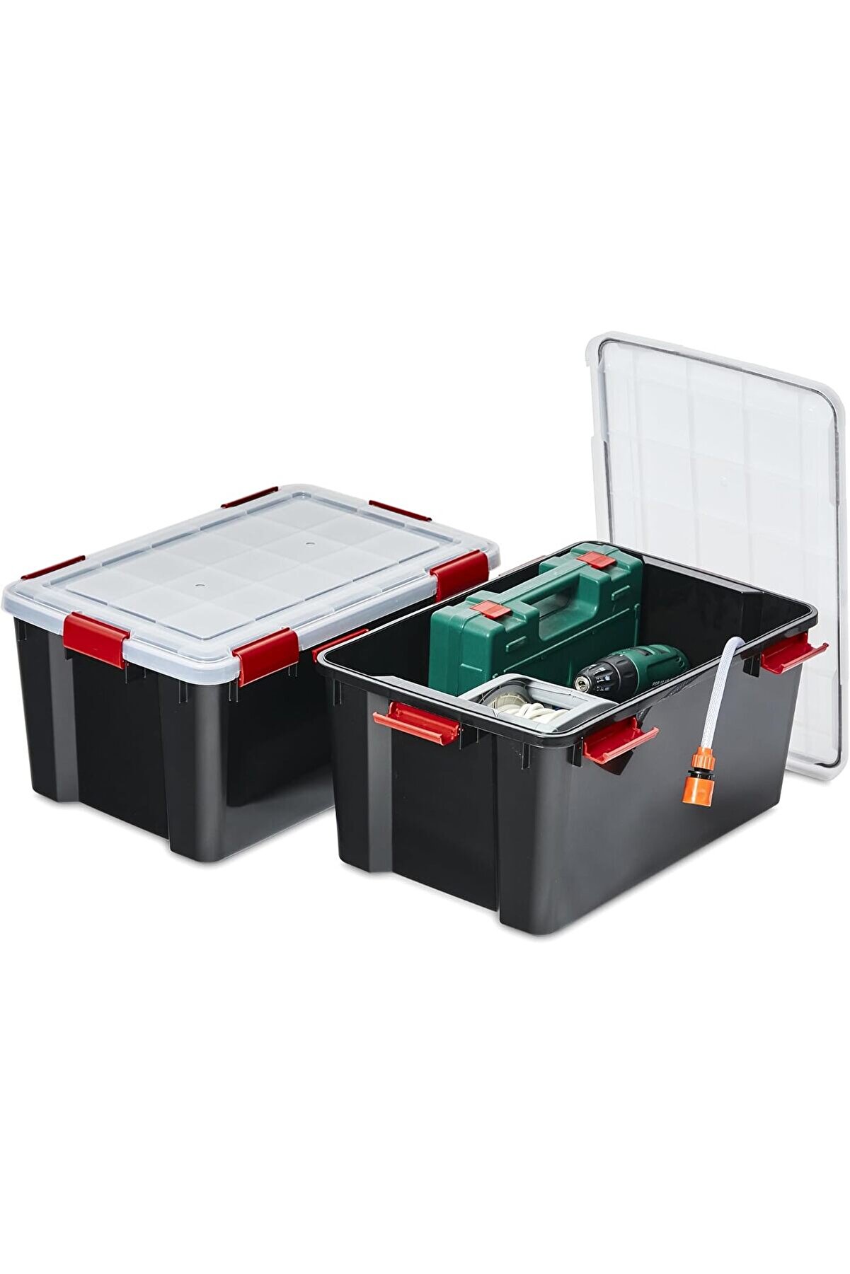 Ohyama Kapaklı Hava Ge&ccedil;i̇rmez Plasti̇k Saklama Kutuları, 50L, 2 Li̇ Set, Si̇yah 1014773