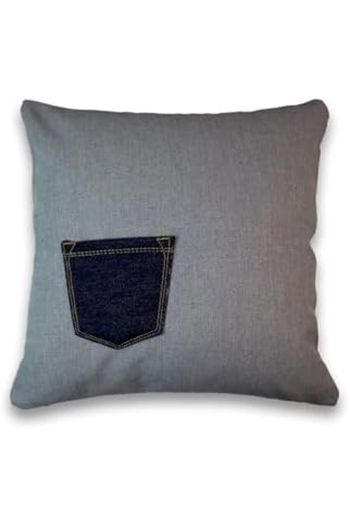 Svngsphereshop Kot Kumaştan Cep Detaylı 43X43 Dekorati̇f Kırlent Kılıfı Gri̇ Deni̇m Modern Svngspheresh