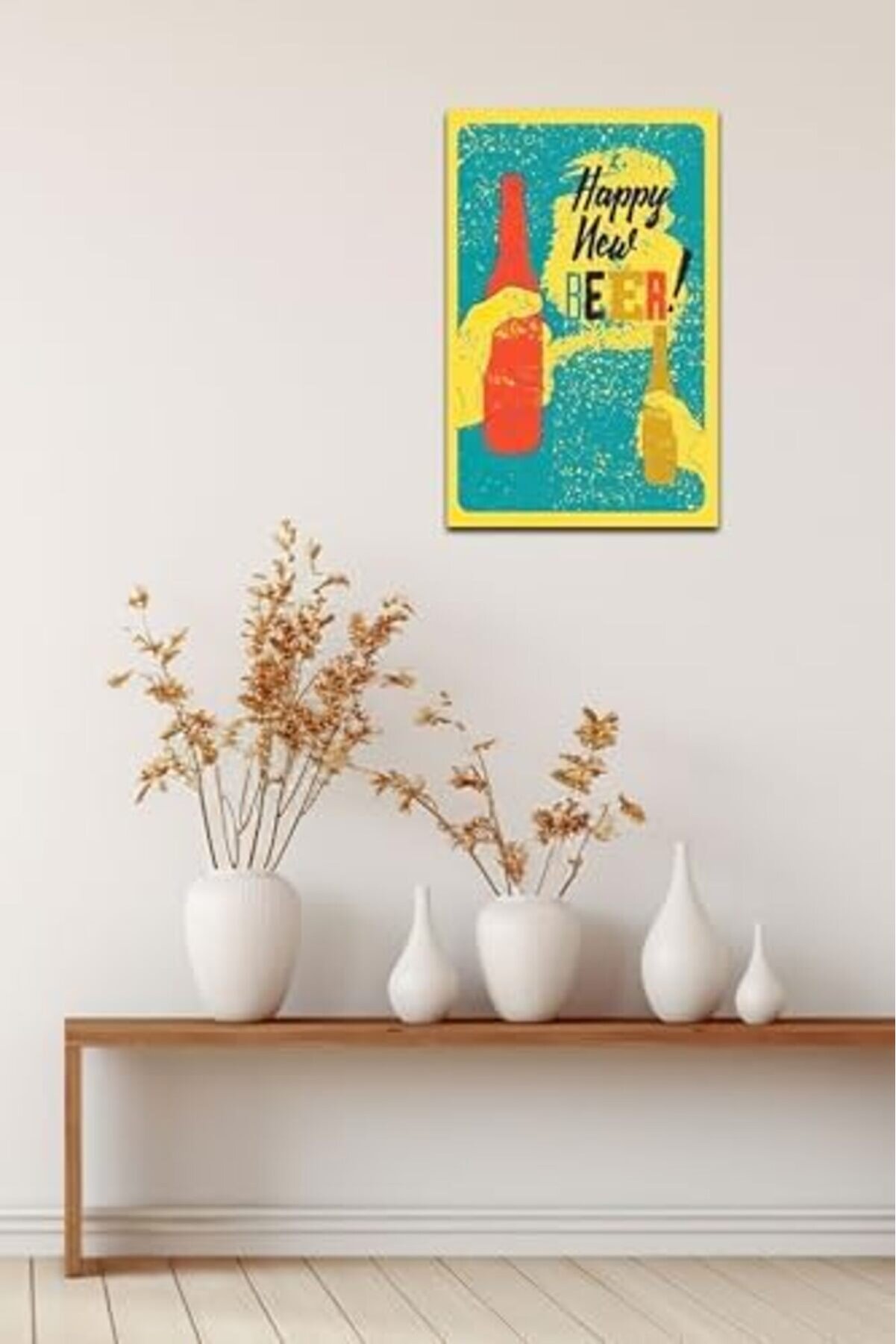 Kuşe Kağıt Duvar Posteri̇ Happy New Beer Retro Drtr
