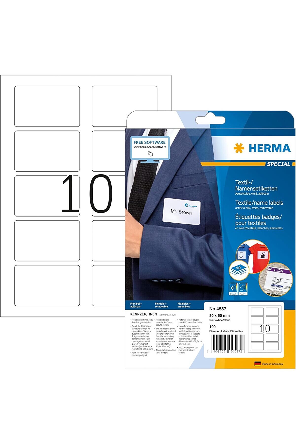 STOREMAX 4587 İsim Etiketi Çıkarılabilir, 10 Yaprak, 80 x 50 mm, A4 Başına 10, 100 Adet, Kendinden Yapışkanlı