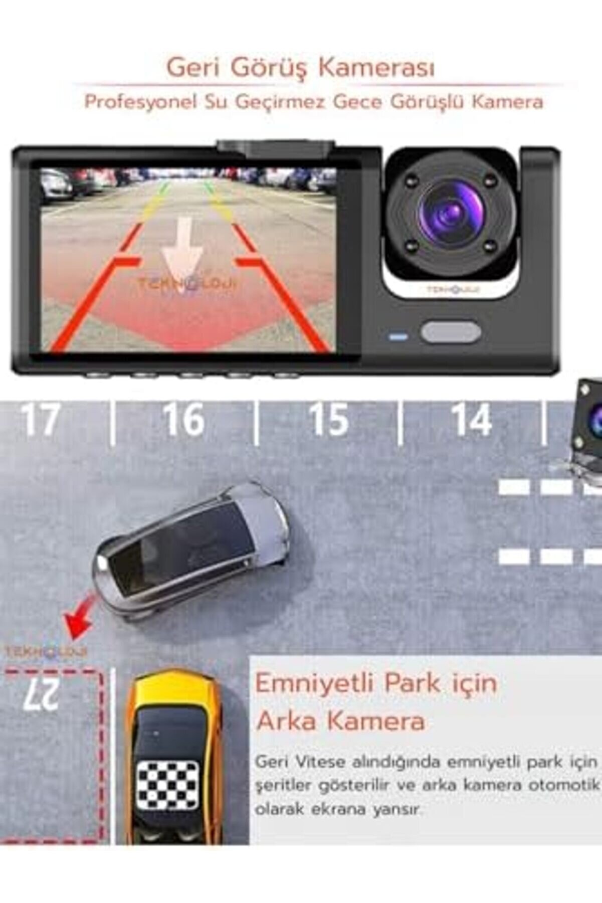 Cam Full Hd Araç İçi̇ Kamera Ön Arka Ve İç Kayıt 3 Kamera Gece Görüşlü G Sensör Geni̇ş Açı 978262