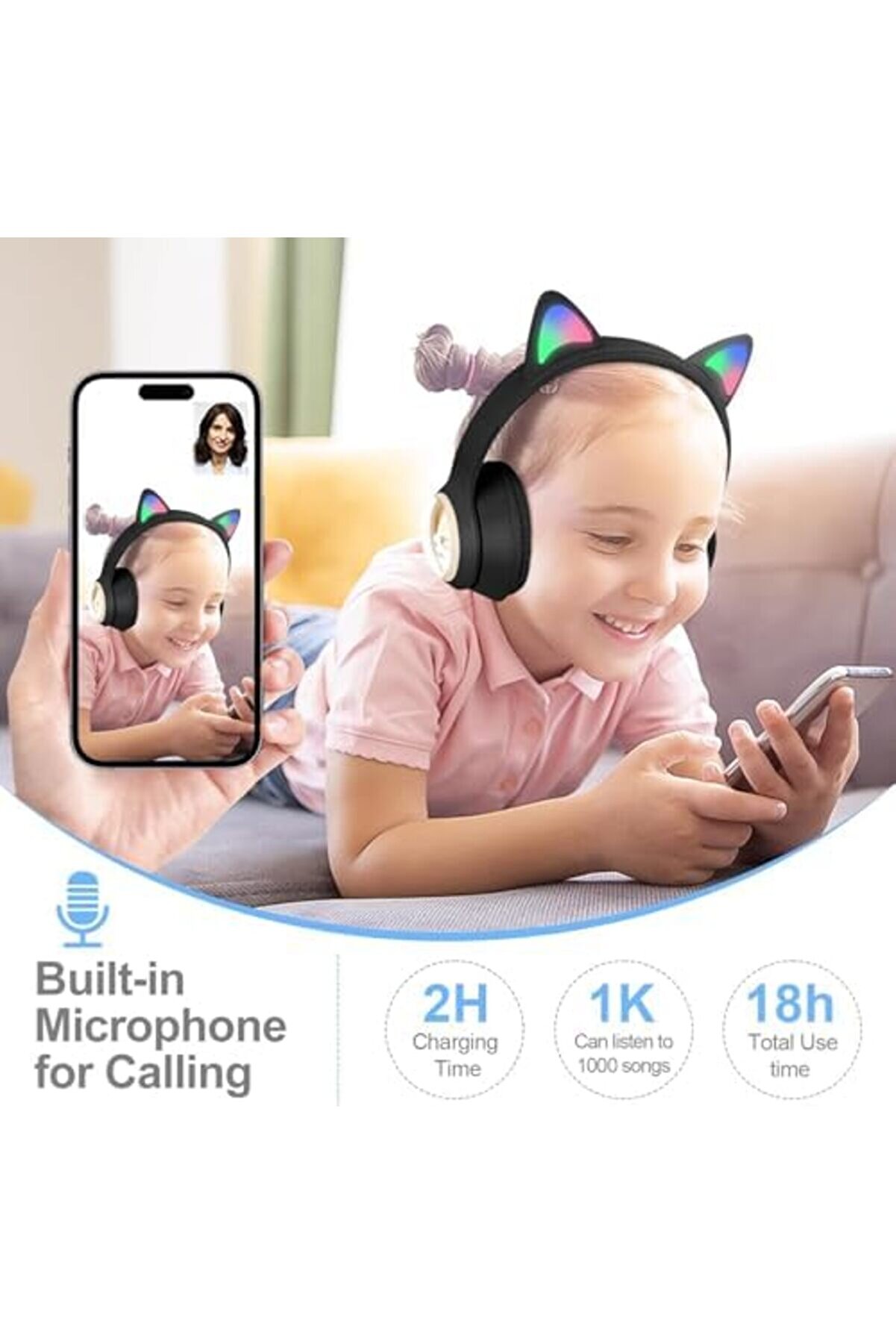 Renkli̇ Büyük A Kali̇te Kulak Üstü Taç Renkli̇ Işıklı Kedi̇ Kulaklı Kedi̇ Kabartmalı 5.3 Versi̇on Ped Balş