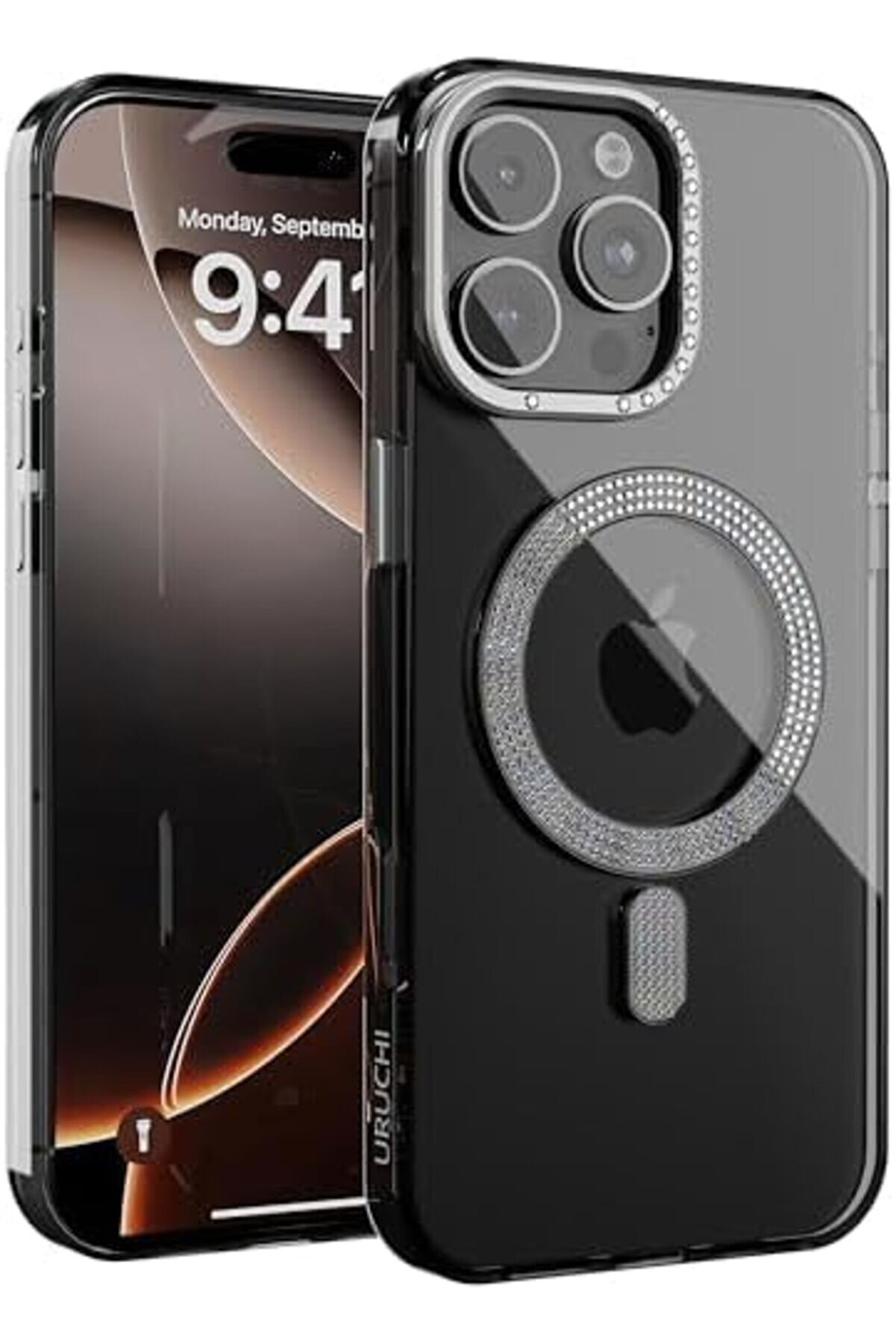 Pltnstoreshop İphone 16 Pro Max İle Uyumlu Şeffaf Taşlı Mag-Safe Kılıf &ndash; Sert Mi̇ka Sararmaz Kılıf, N