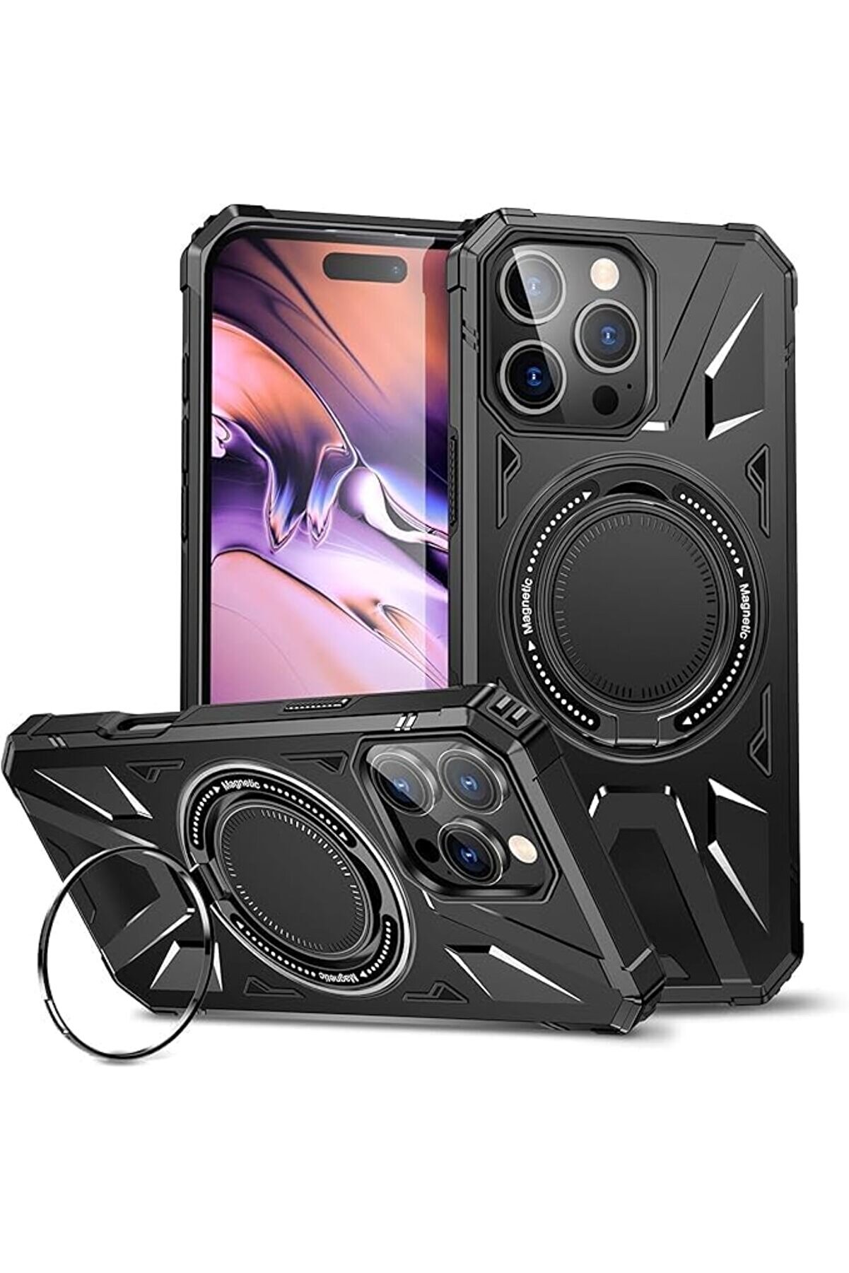 STOREMAX Rugged Kapak Döner ve Uyumlu Tam Korumalı Kaliteli Telefon Kılıfı, Çok Renkli (İPHONE 16 PROMAX SİYA