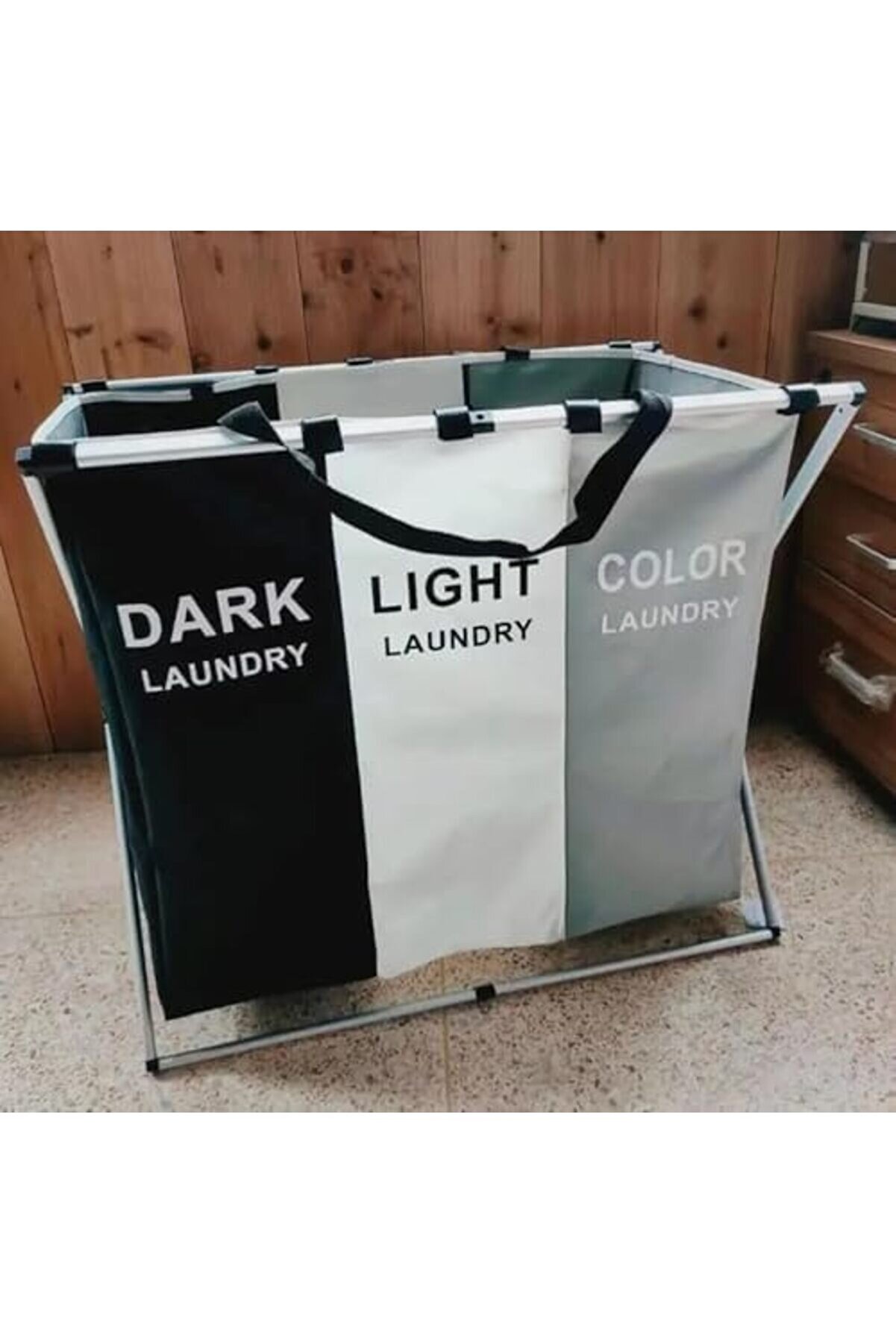 3 Bölmeli̇ Katlanabi̇li̇r Çamaşır Sepeti̇ – Si̇yah, Beyaz Ve Gri̇ Renklerde, Dayanıklı Ve Şık Tasarım, Yık