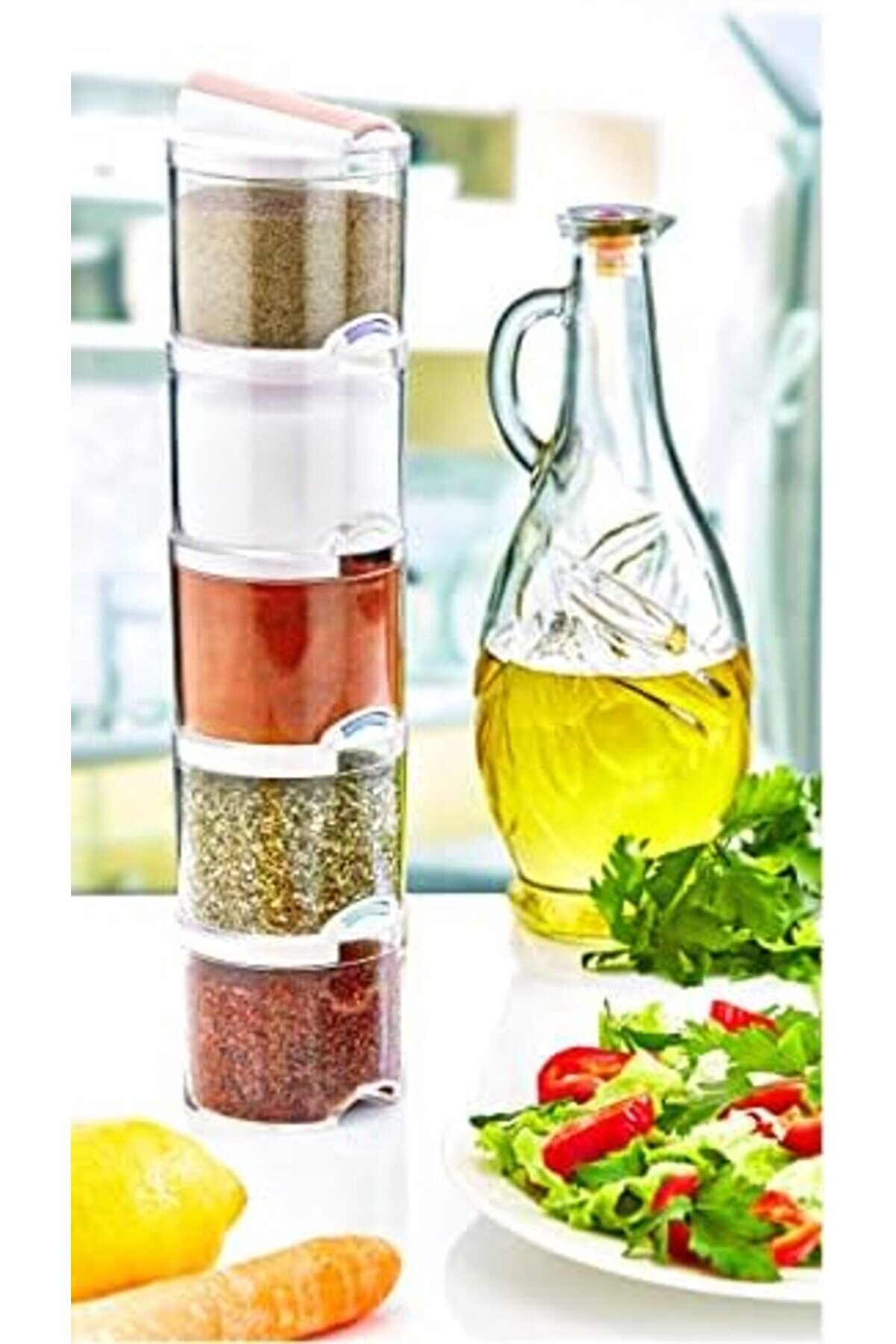 Eli̇zzashop Bremen 5 Li̇ Baharatlık Seti̇, Baharat Seti̇ 5 Adet Akri̇li̇k Renkli̇ Ge&ccedil;meli̇ 5 Li̇ Bremen