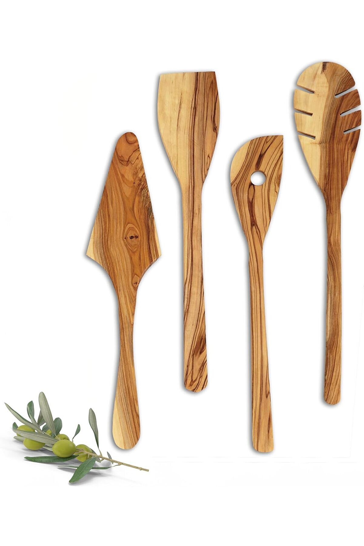 STOREMAX modashine Zeytin Ağacı Mutfak Gereçleri Seti – 4 Parça | El Yapımı, Çevre Dostu, Çizilmez Ahşap Pişi