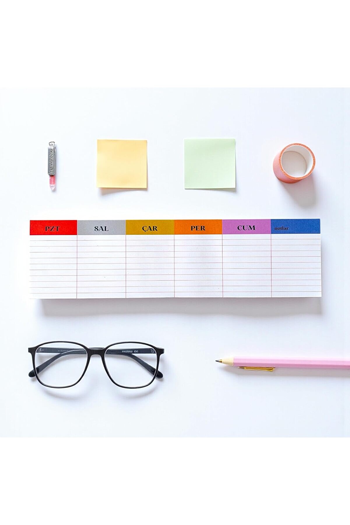 STOREMAX pltnstoreshop Tanıtım Renkli Haftalık Masa Planlayıcı | Klavye Altı BlokNot – 80 Yaprak, 90 gr Ivory