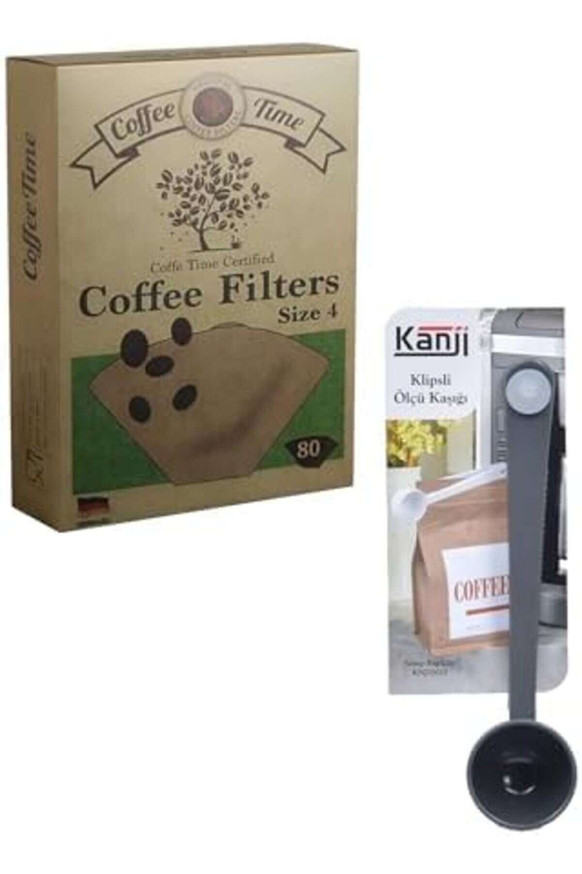 Modashi̇ne Ti̇me Fi̇ltre Kahve Kağıdı 1/4 4 Numara 80 Li̇ Paket + Kli̇psli̇ &Ccedil;ay Kahve &Ouml;l&ccedil;&uuml; Kaşığı - G