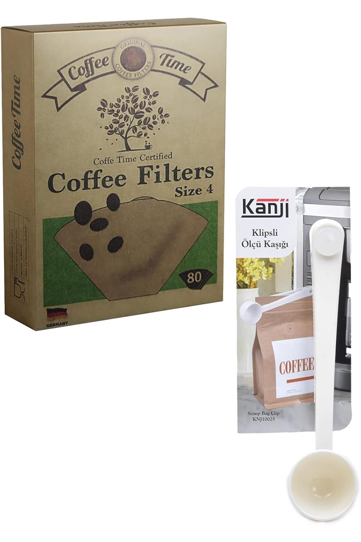 Modashi̇ne Ti̇me Fi̇ltre Kahve Kağıdı 1/4 4 Numara 80 Li̇ Paket + Kli̇psli̇ &Ccedil;ay Kahve &Ouml;l&ccedil;&uuml; Kaşığı - B