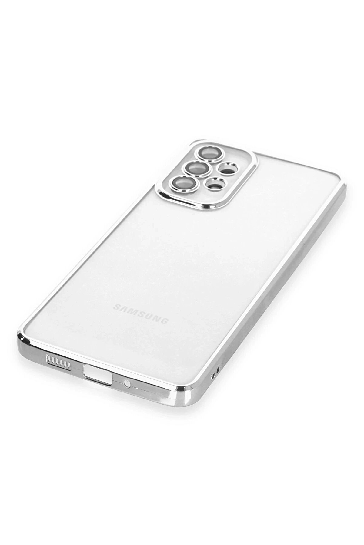 Fırsatkoli̇k Samsung Galaxy A73 5G Kılıf Lensli̇ Si̇li̇kon - G&uuml;m&uuml;ş-(5796)