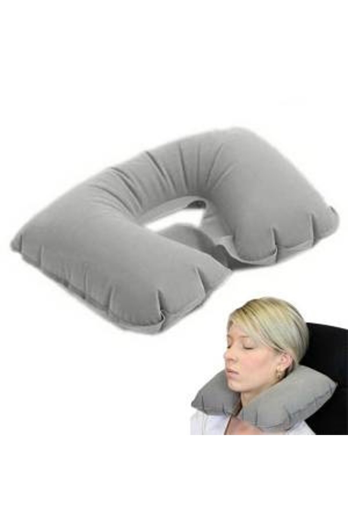 Toptan Bulurum Şişme Seyahat Yastığı Gri Lacivert