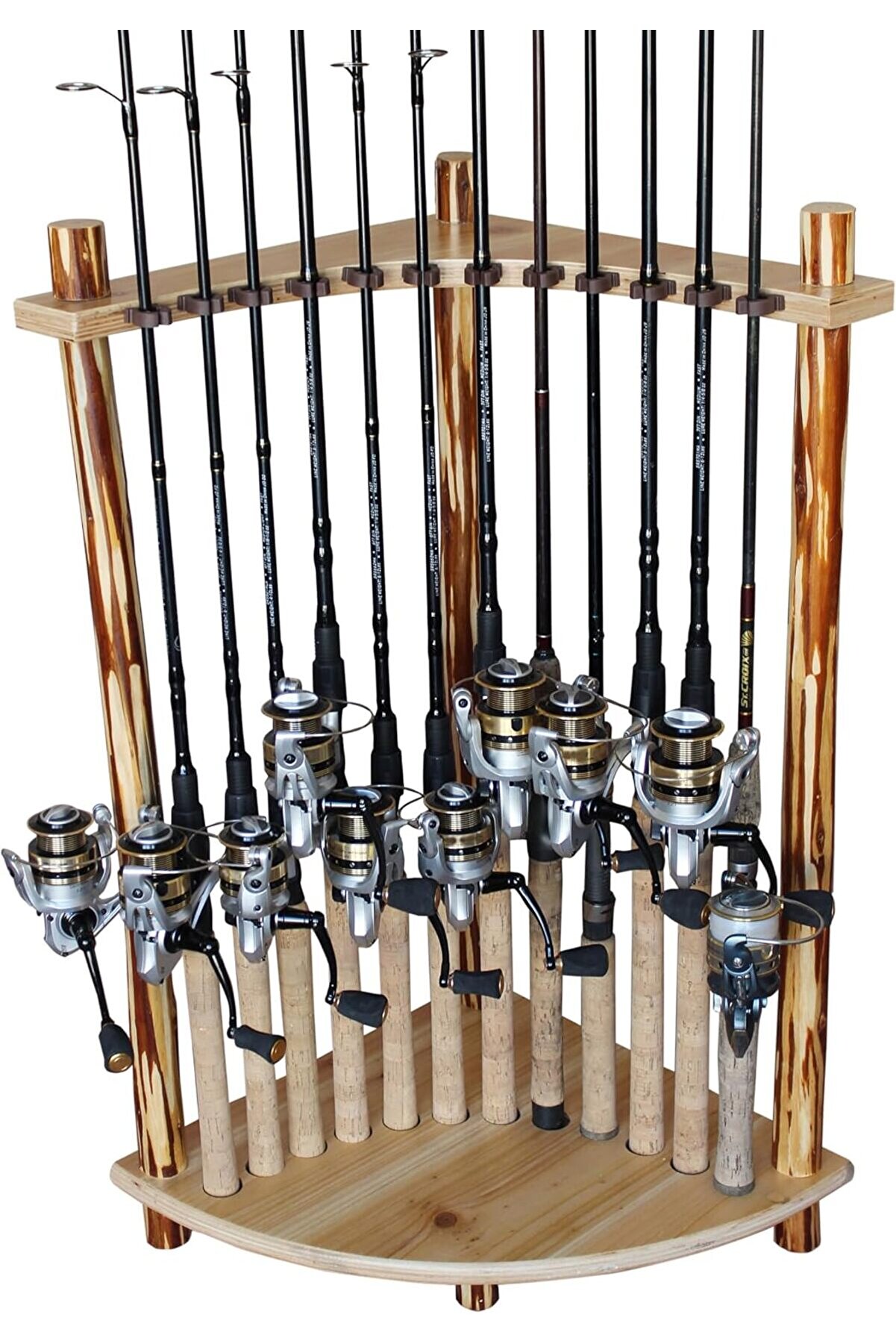 STOREMAX Creek Creations Rustik Kütük 12 Olta Depolama Köşe Rafı - El İşi Masif Çam - Alet Montajı Yok, ahşap