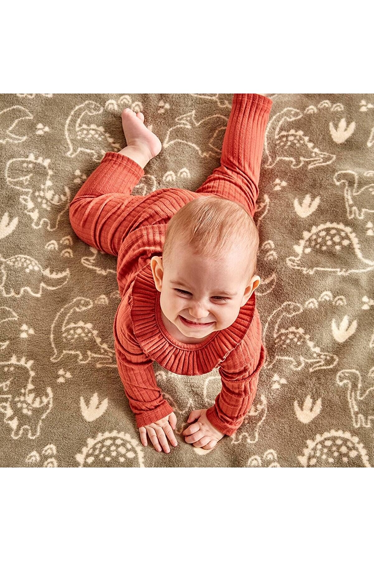 STOREMAX Dino Hayvan Baskılı%60 Pamuk%33 Akrilik%7 Bebek Battaniye, Haki, Bebek (100x120 cm) 1088605