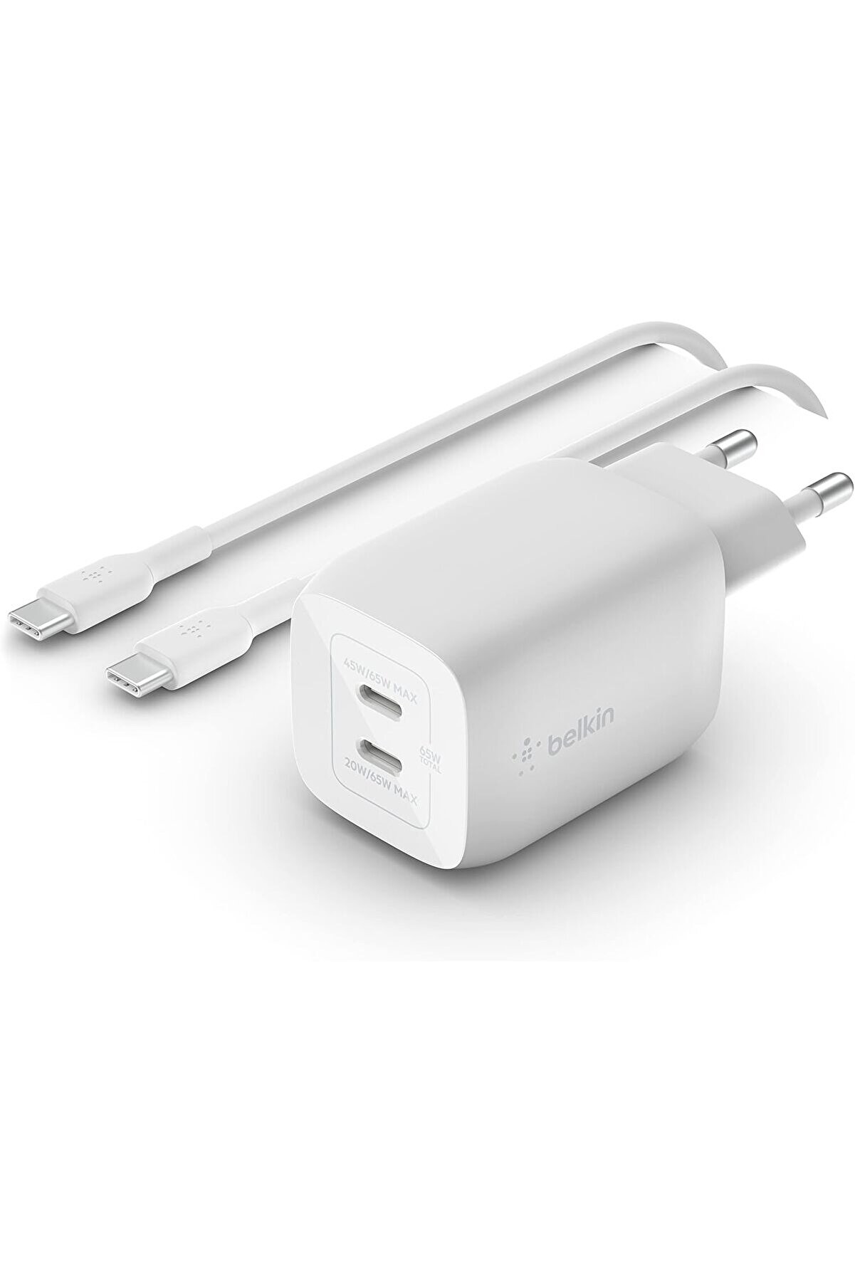 STOREMAX 65W Dual USB Type C Duvar Şarj Cihazı, USB C-C Ara Kablosu Dahil, GaN Teknolojisi ile Hızlı Şarj Güç