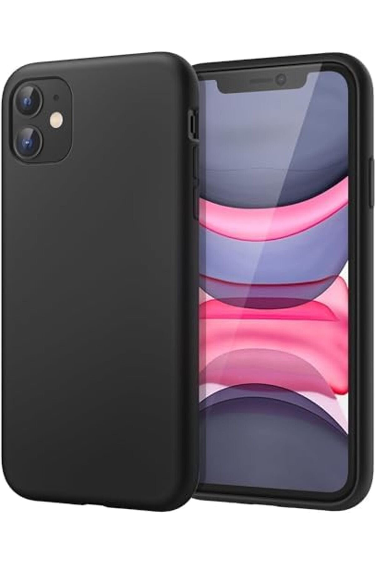 Aksesuar 11 İle Uyumlu İ&ccedil;i̇ Kadi̇fe Dışı Mat Yapıya Sahi̇p Koruma Sağlayan Lansman Si̇li̇kon Kılıf (Si̇yah